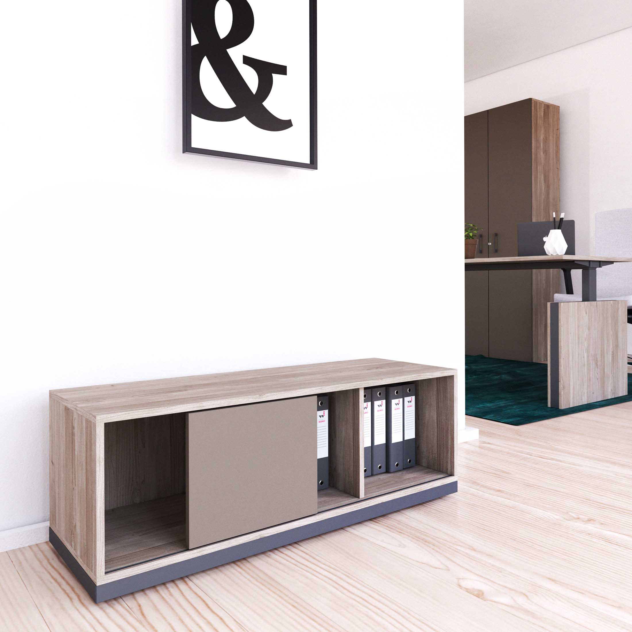CHOICE Sliding door cabinet | 1 oh, 1200 x 410 mm, cubanite gray /north oak gray - 1 Main Image