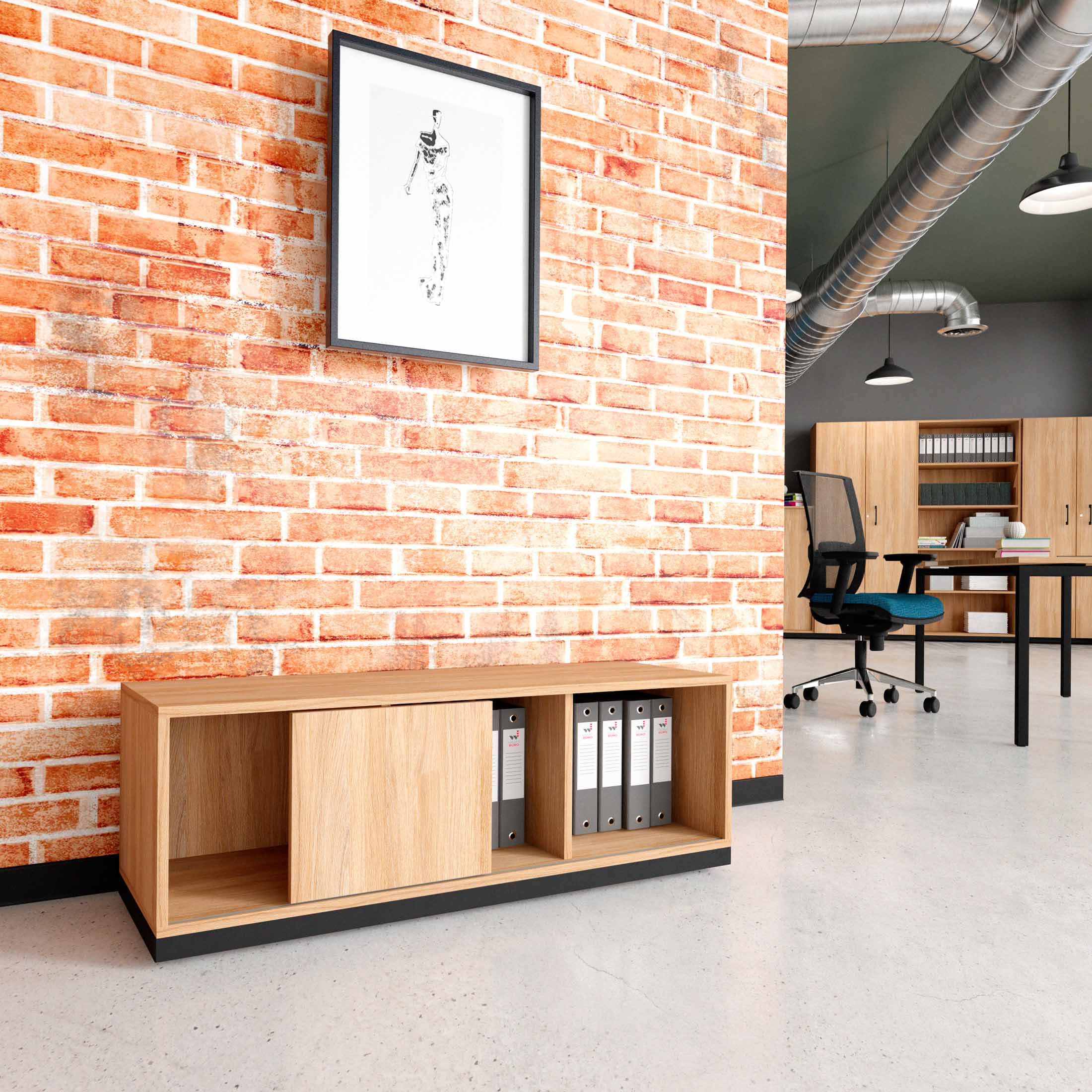 CHOICE Sliding door cabinet | 1 Oh, 1200 x 410 mm, amber oak - 1 Main Image