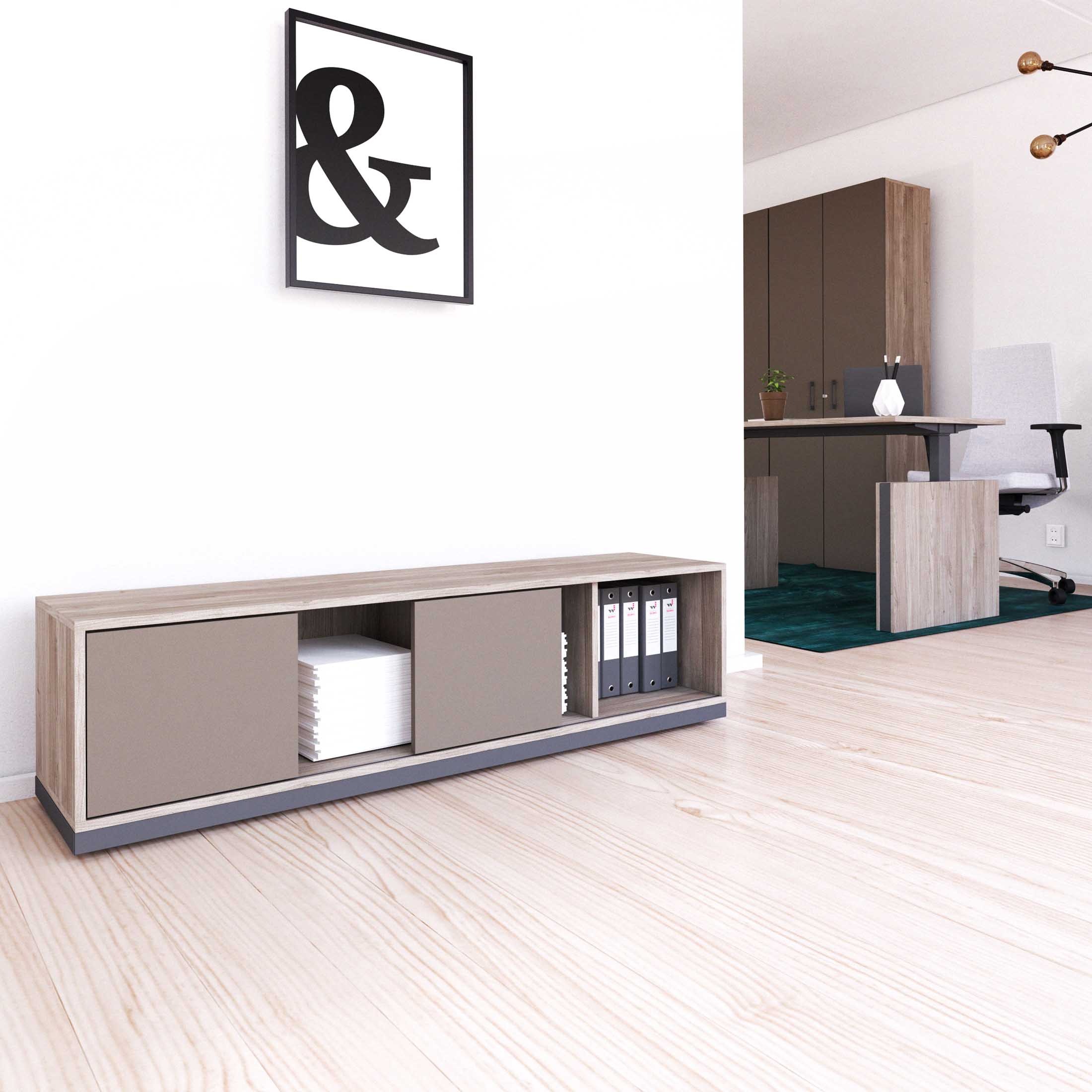 CHOICE Armoire de porte coulissante | 1 oh, 1600 x 410 mm, gris de chêne nord / gris cubanite - 1 Main Image