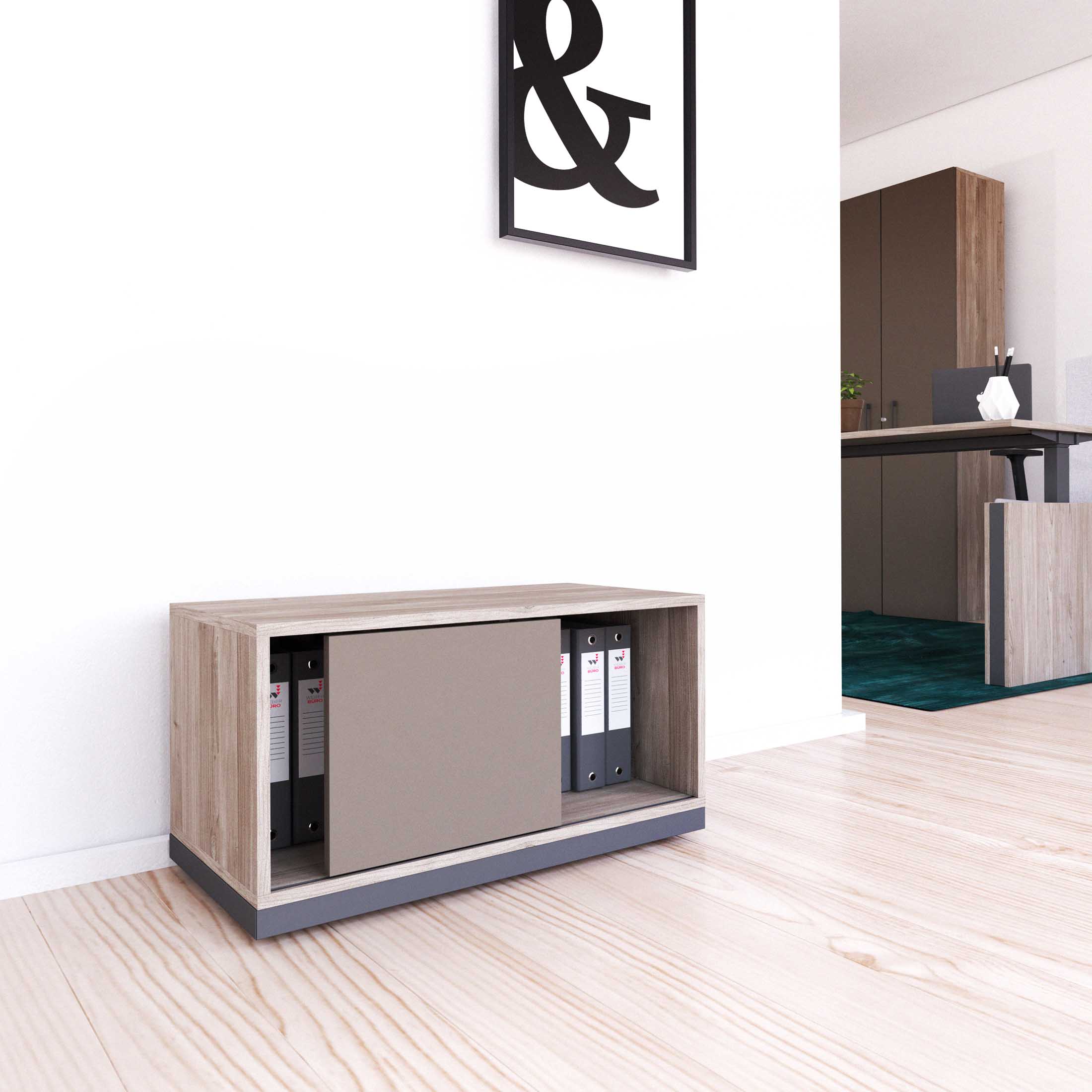 CHOICE Sliding door cabinet | 1 Oh, 800 x 410 mm, north oak gray / cubanite gray - 1 Main Image