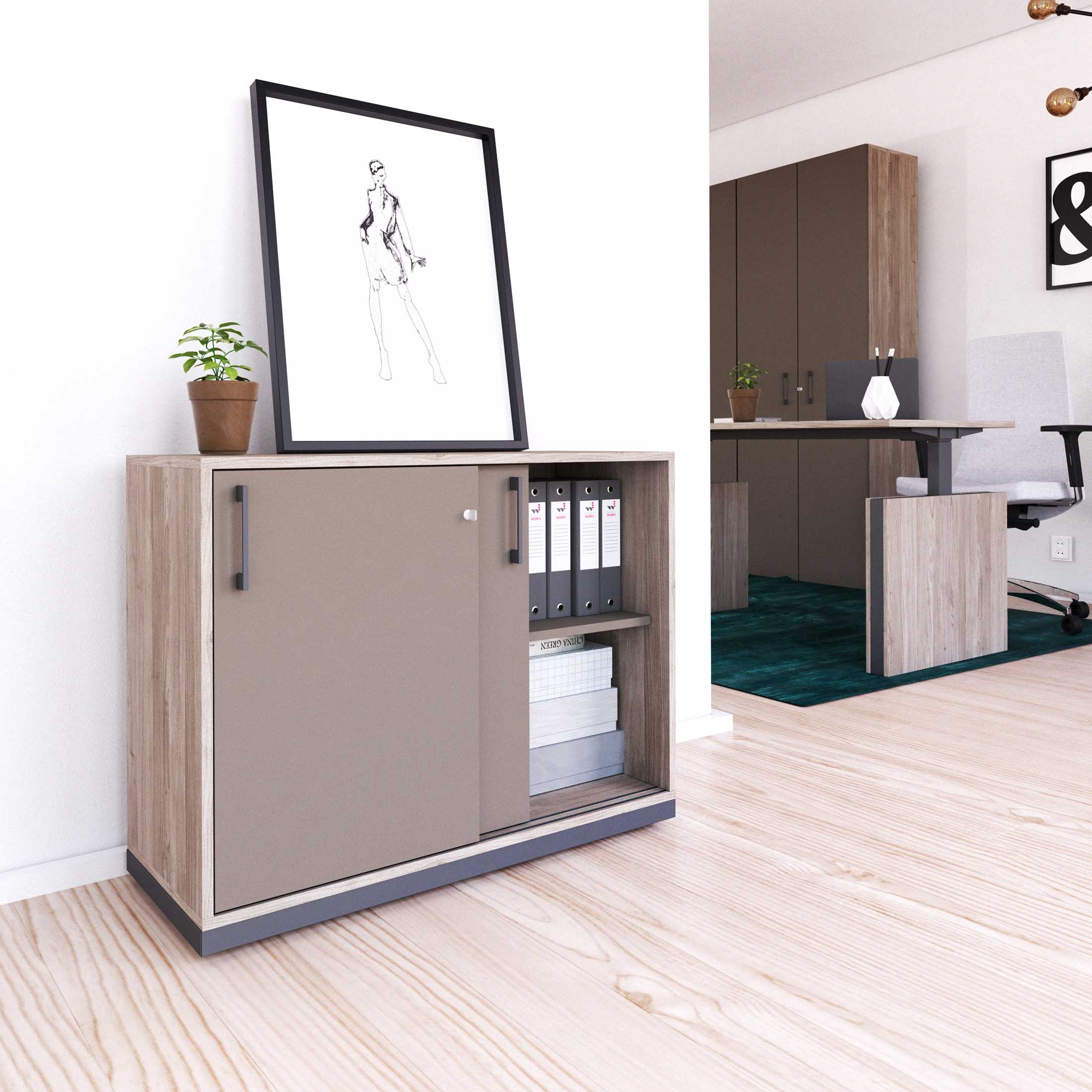 CHOICE Cabinet di porta scorrevole | 2 OH, 1000 x 760 mm, cubanite grigio / grigio di quercia nord - 1 Main Image