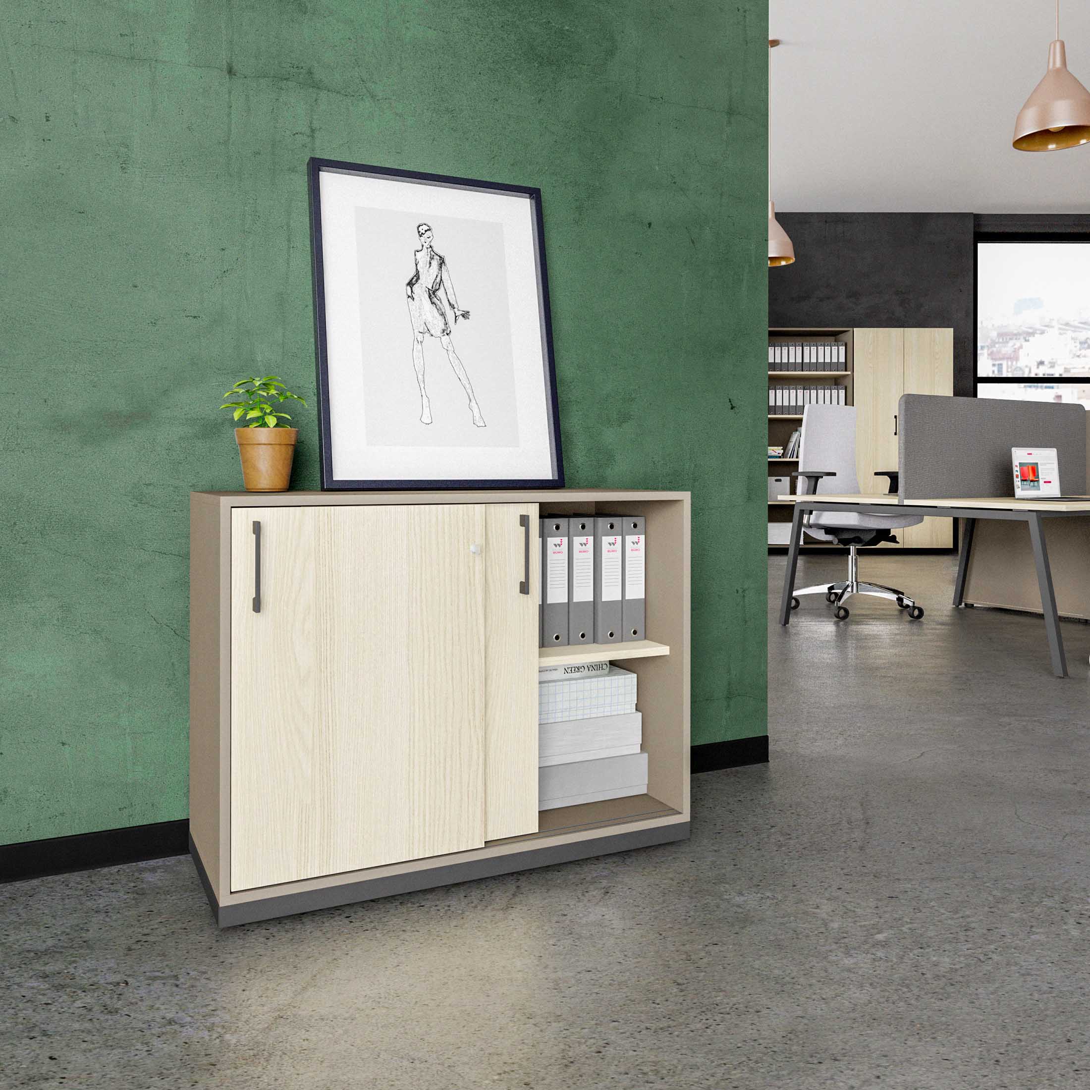 CHOICE Cabinet di porta scorrevole | 2 OH, 1000 x 760 mm, cubanite grigio / cenere di sabbia - 1 Main Image