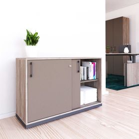 CHOICE Schiebetürenschrank | 2 OH, 1200 x 760 mm, Nordeiche grau / Cubanitgrau