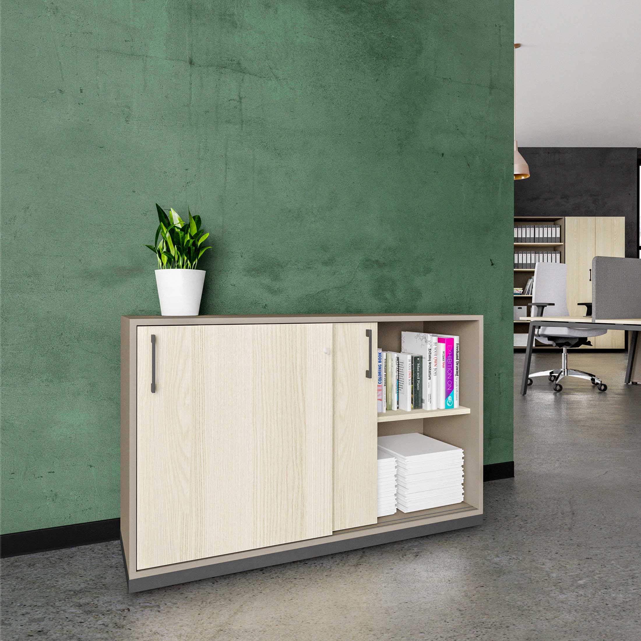CHOICE Sliding door cabinet | 2 Oh, 1200 x 760 mm, cubanite gray / sand ash - 1 Main Image