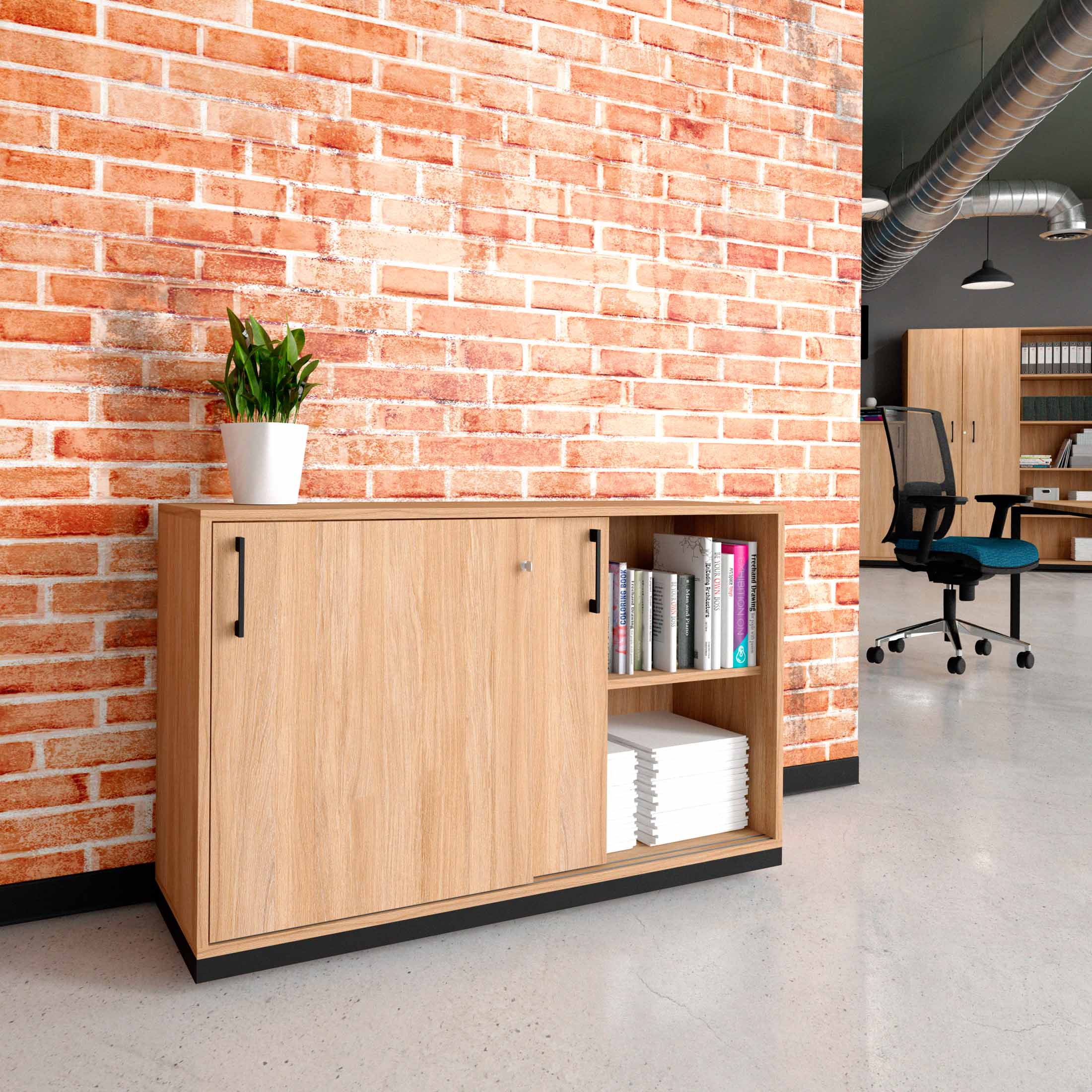 CHOICE Sliding door cabinet | 2 Oh, 1200 x 760 mm, amber oak - 1 Main Image