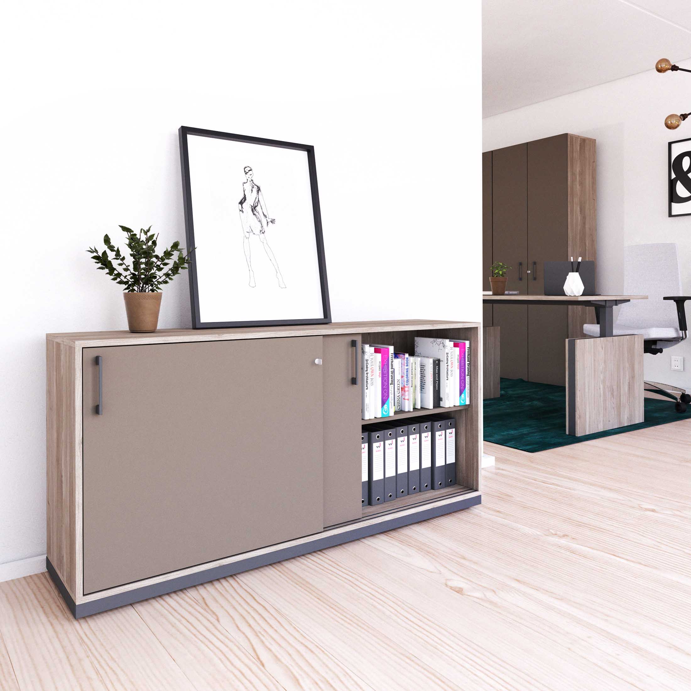 CHOICE Armoire de porte coulissante | 2 oh, 1600 x 760 mm, gris de chêne nord / cubanite gris - 1 Main Image