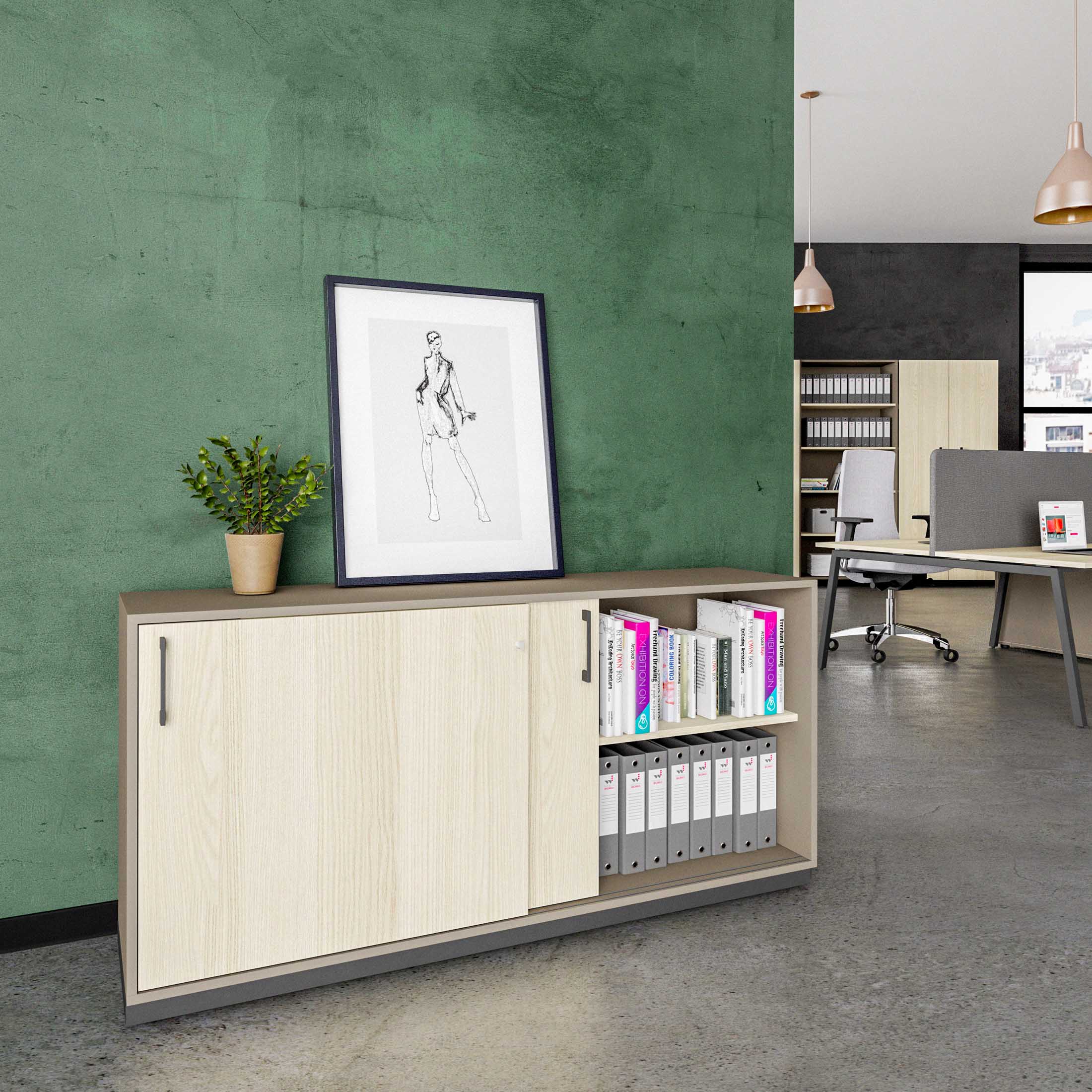 CHOICE Armoire de porte coulissante | 2 oh, 1600 x 760 mm, cendres gris / sable cubanite - 1 Main Image