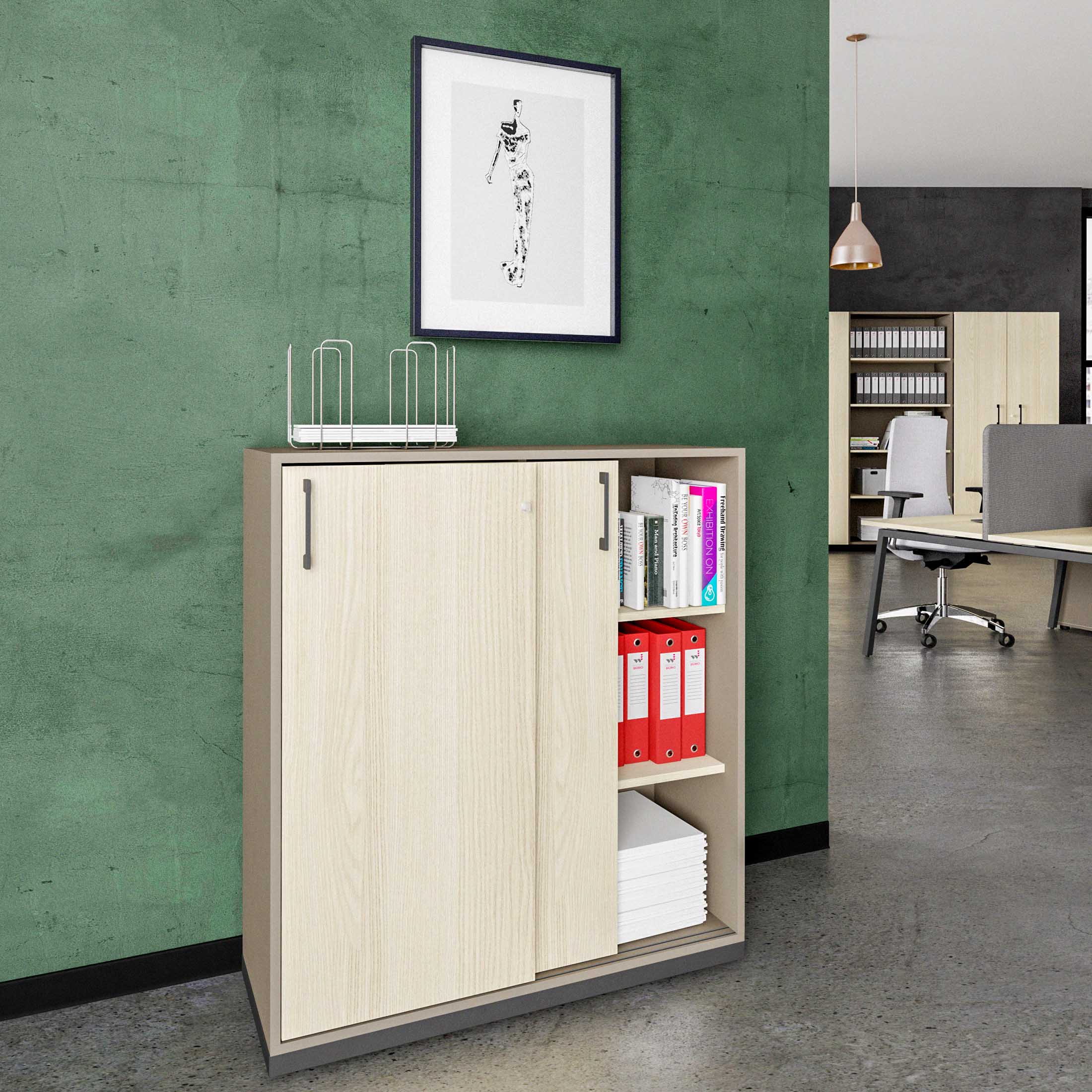 CHOICE sliding door wardrobe | 3 OH, 1000 x 1115 mm, cubanite gray / sand ash - 1 Main Image