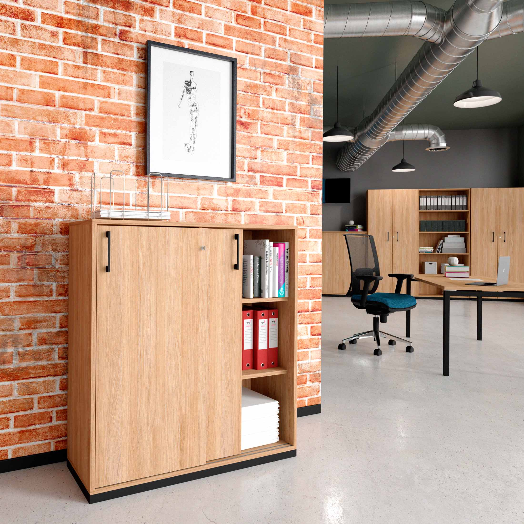 CHOICE sliding door wardrobe | 3 OH, 1000 x 1115 mm, amber oak - 1 Main Image