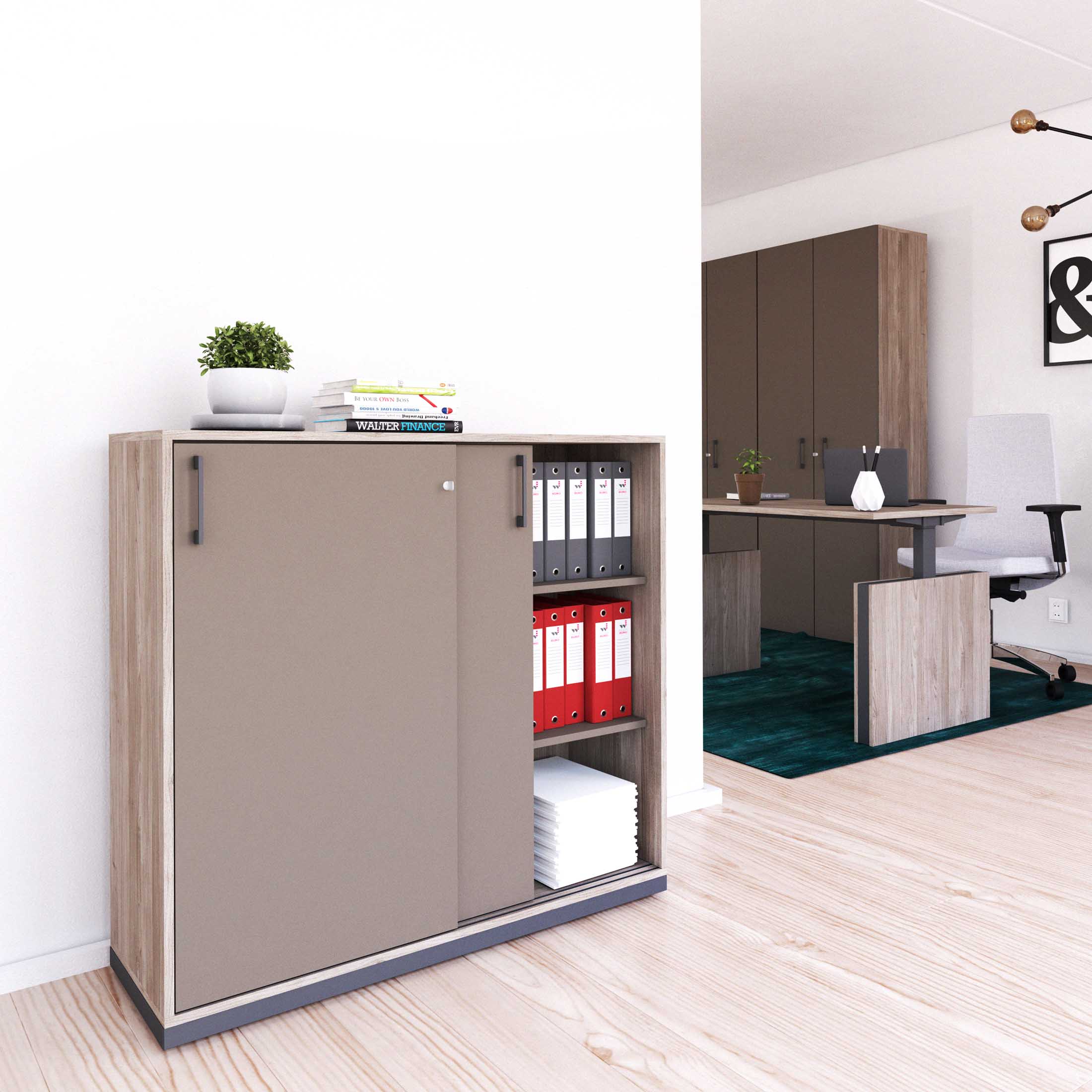 CHOICE sliding door wardrobe | 3 OH, 1200 x 1115 mm, Cubanite gray / Northern oak gray - 1 Main Image