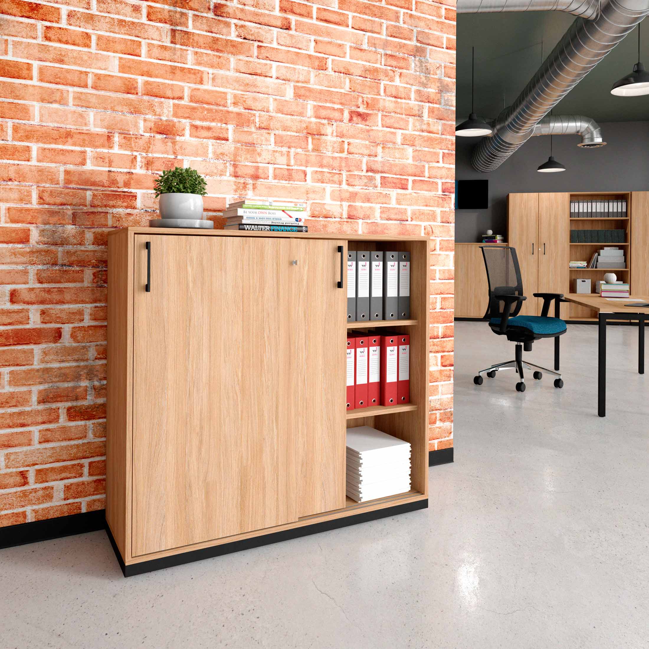 CHOICE sliding door wardrobe | 3 OH, 1200 x 1115 mm, amber oak - 1 Main Image