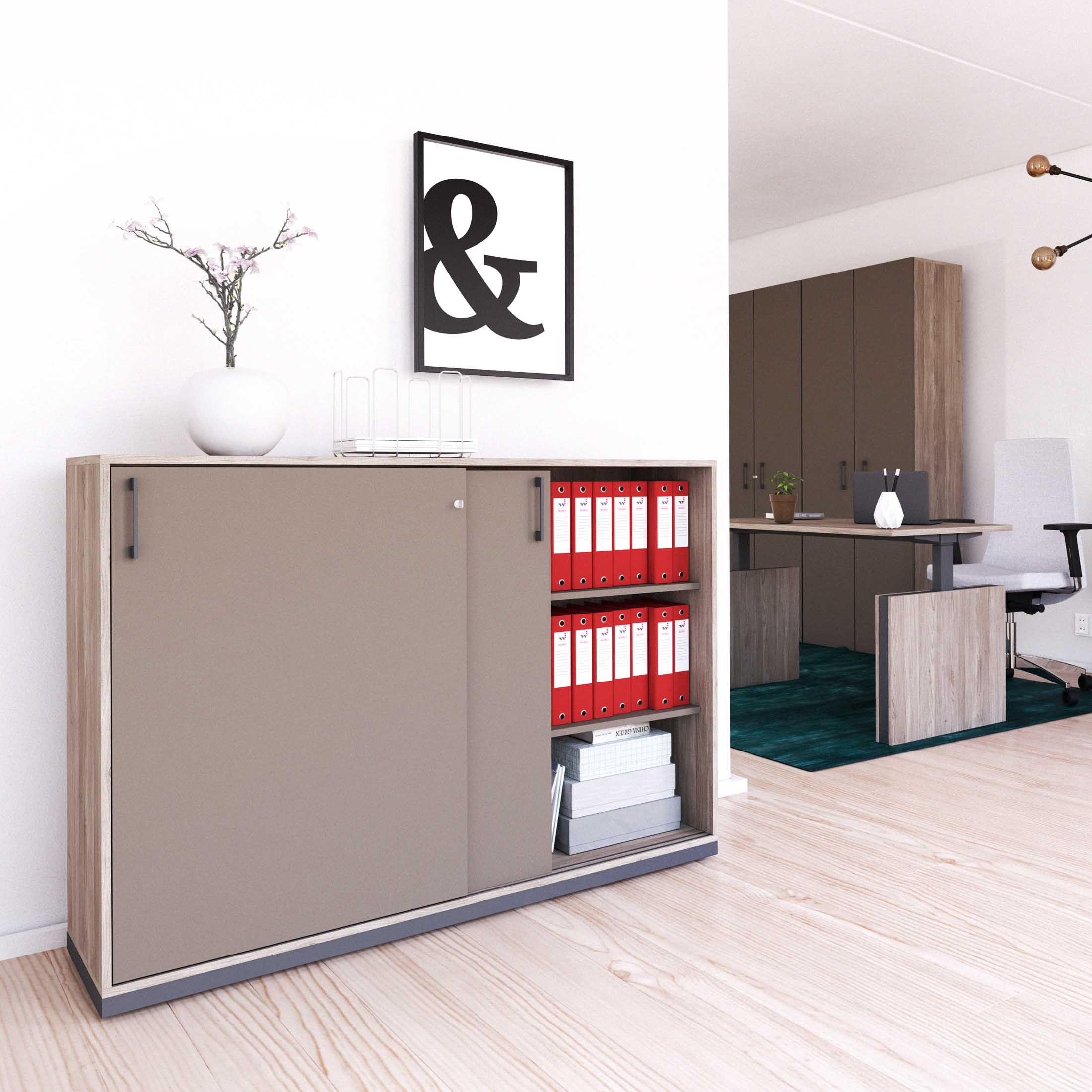 CHOICE Armoire de porte coulissante | 3 oh, 1600 x 1115 mm, gris de chêne nord / cubanite gris - 1 Main Image