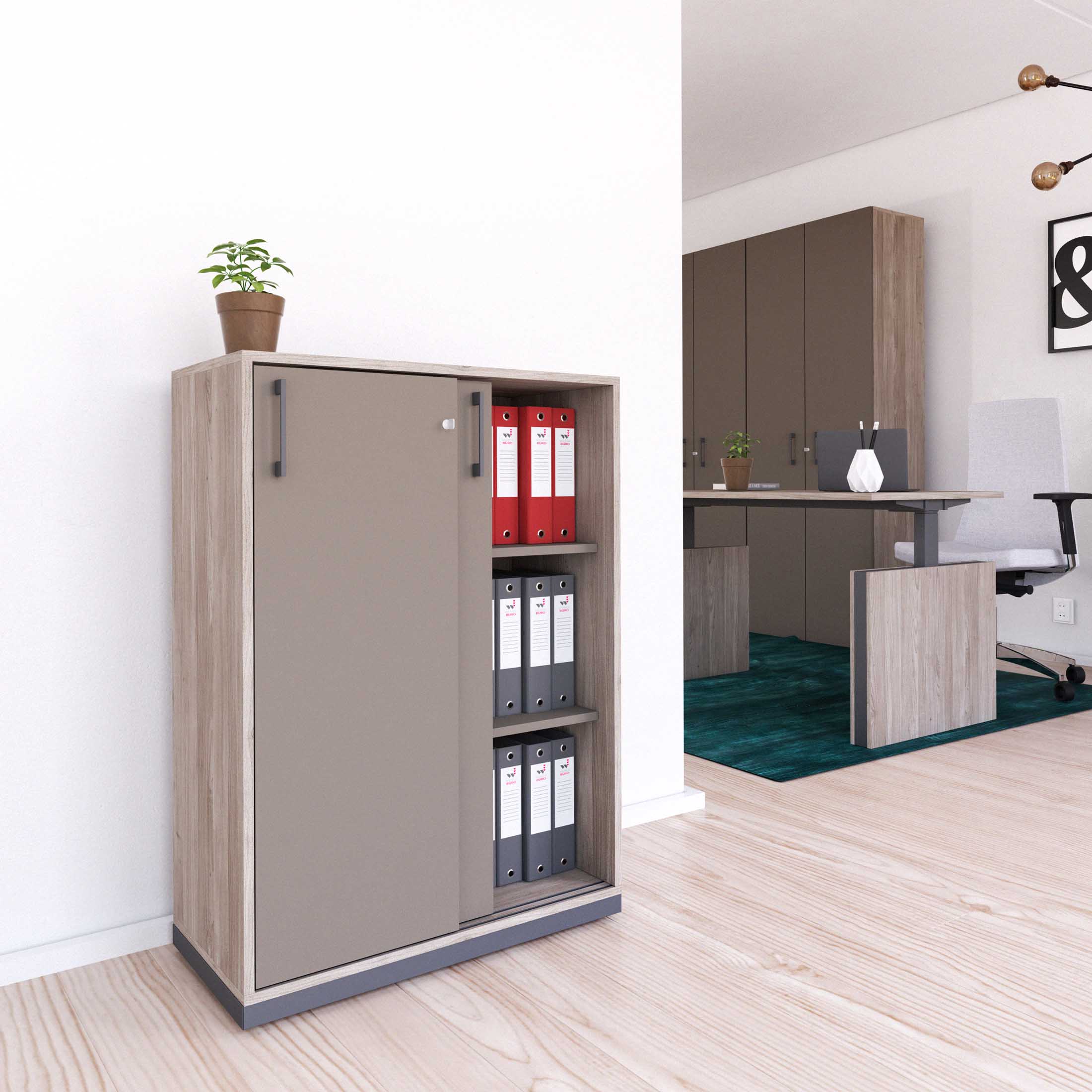 CHOICE sliding door wardrobe | 3 OH, 800 x 1115 mm, northern oak gray / cubanite gray - 1 Main Image