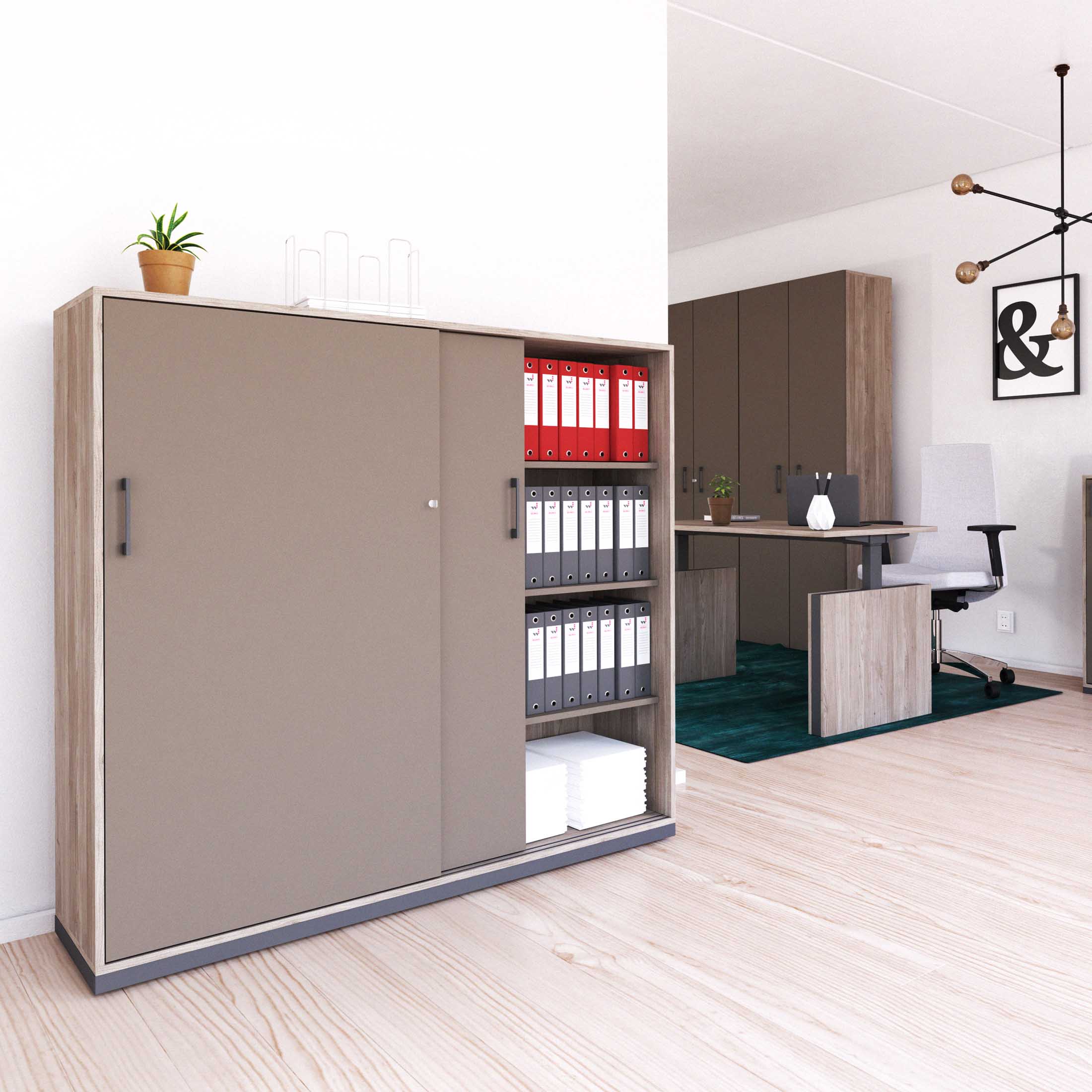 CHOICE Armoire de porte coulissante | 4 oh, 1600 x 1465 mm, gris de chêne nord / cubanite gris - 1 Main Image