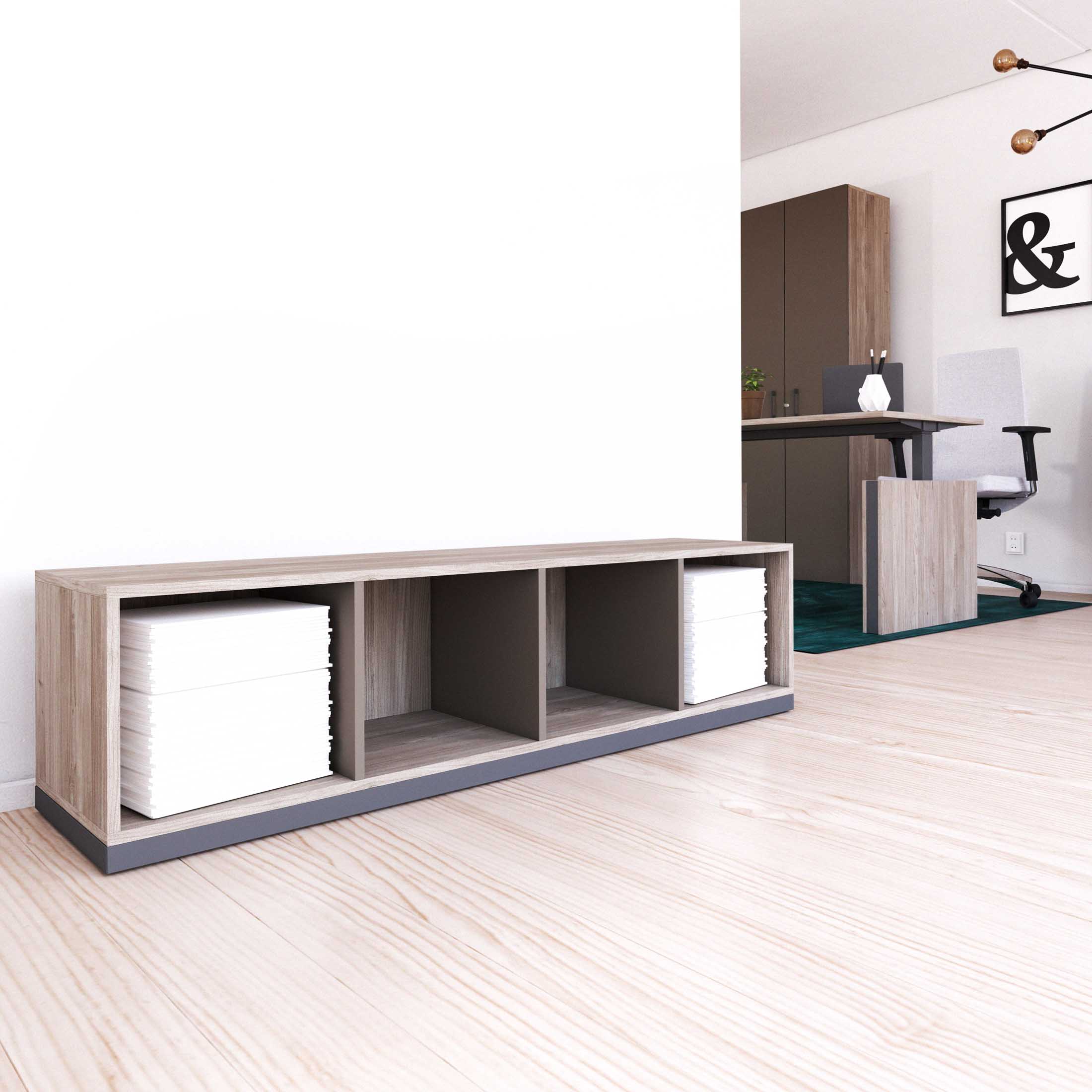CHOICE bookshelf | 1 OH, 1600 x 410 mm, northern oak gray / cubanite gray - 1 Main Image