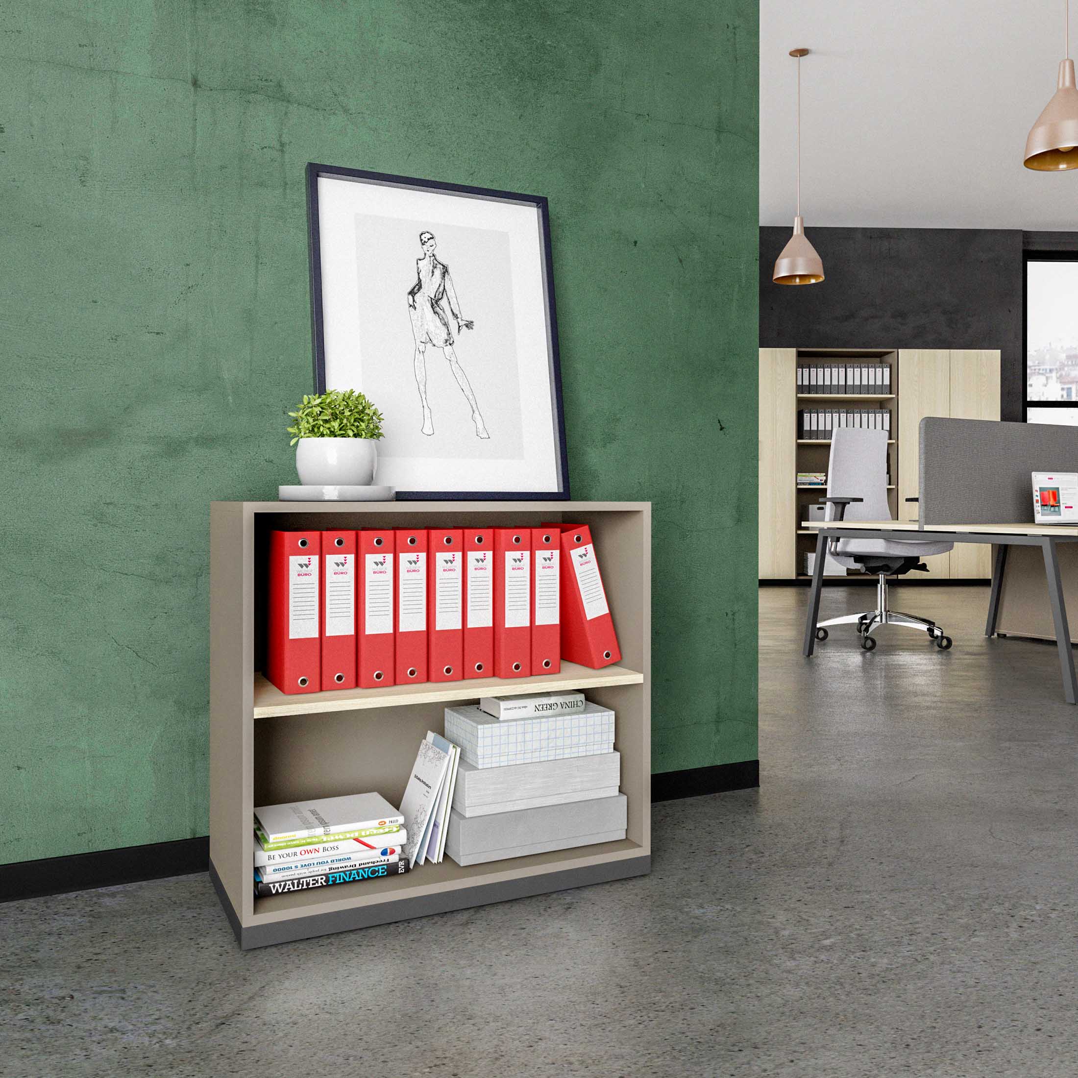 CHOICE bookshelf | 2 OH, 800 x 760 mm, cubanite gray / sand ash - 1 Main Image