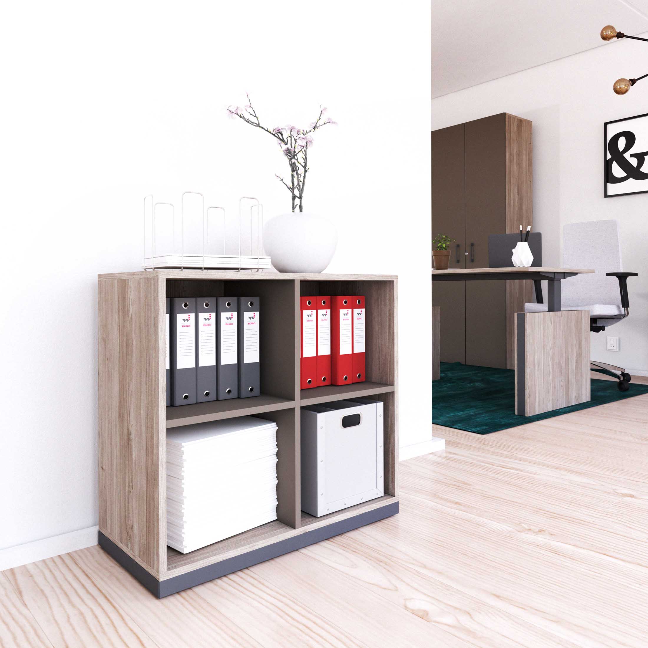 CHOICE bookshelf | 2 OH, 800 x 760 mm, northern oak gray / cubanite gray - 1 Main Image