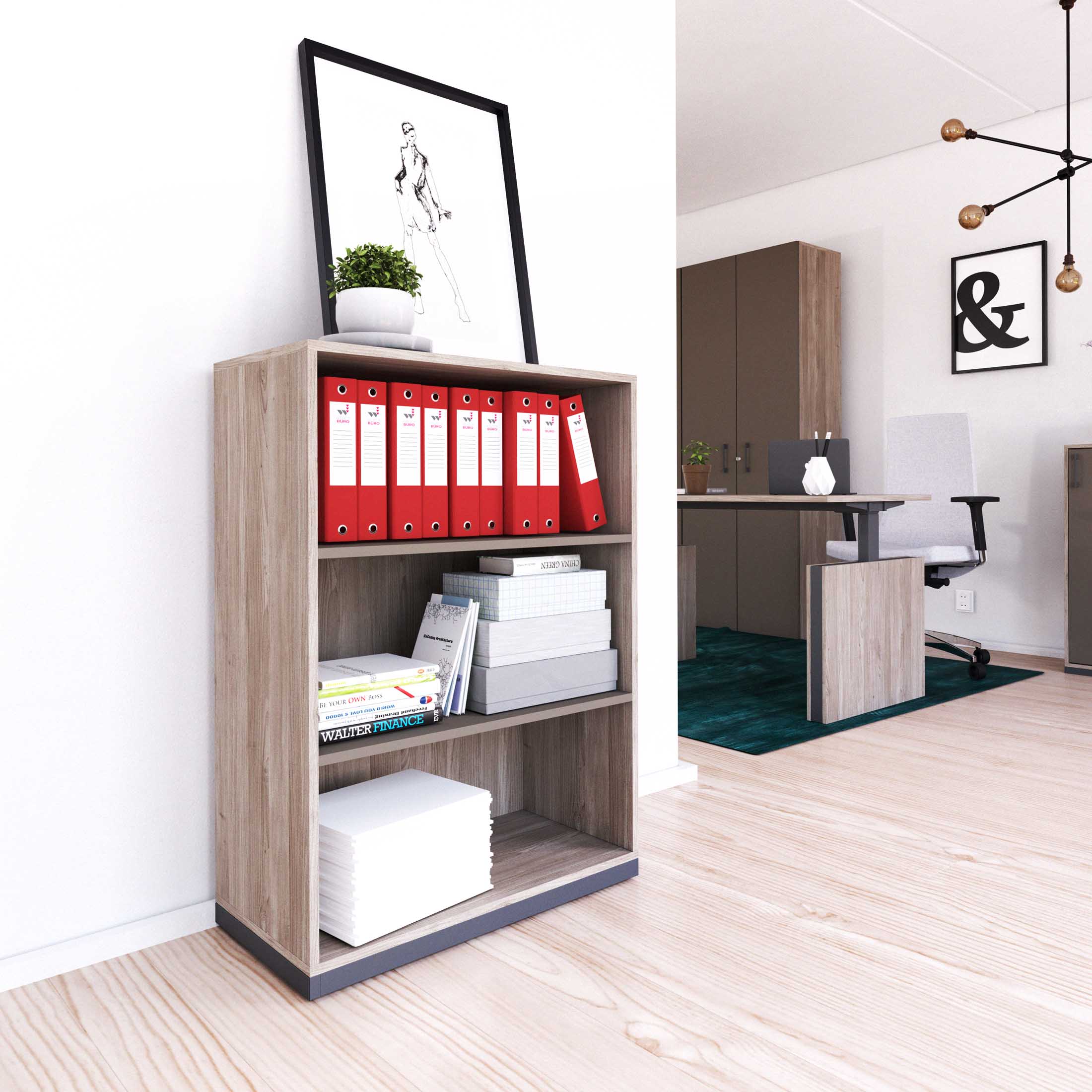 CHOICE bookshelf | 3 OH, 800 x 1115 mm, northern oak gray / cubanite gray - 1 Main Image