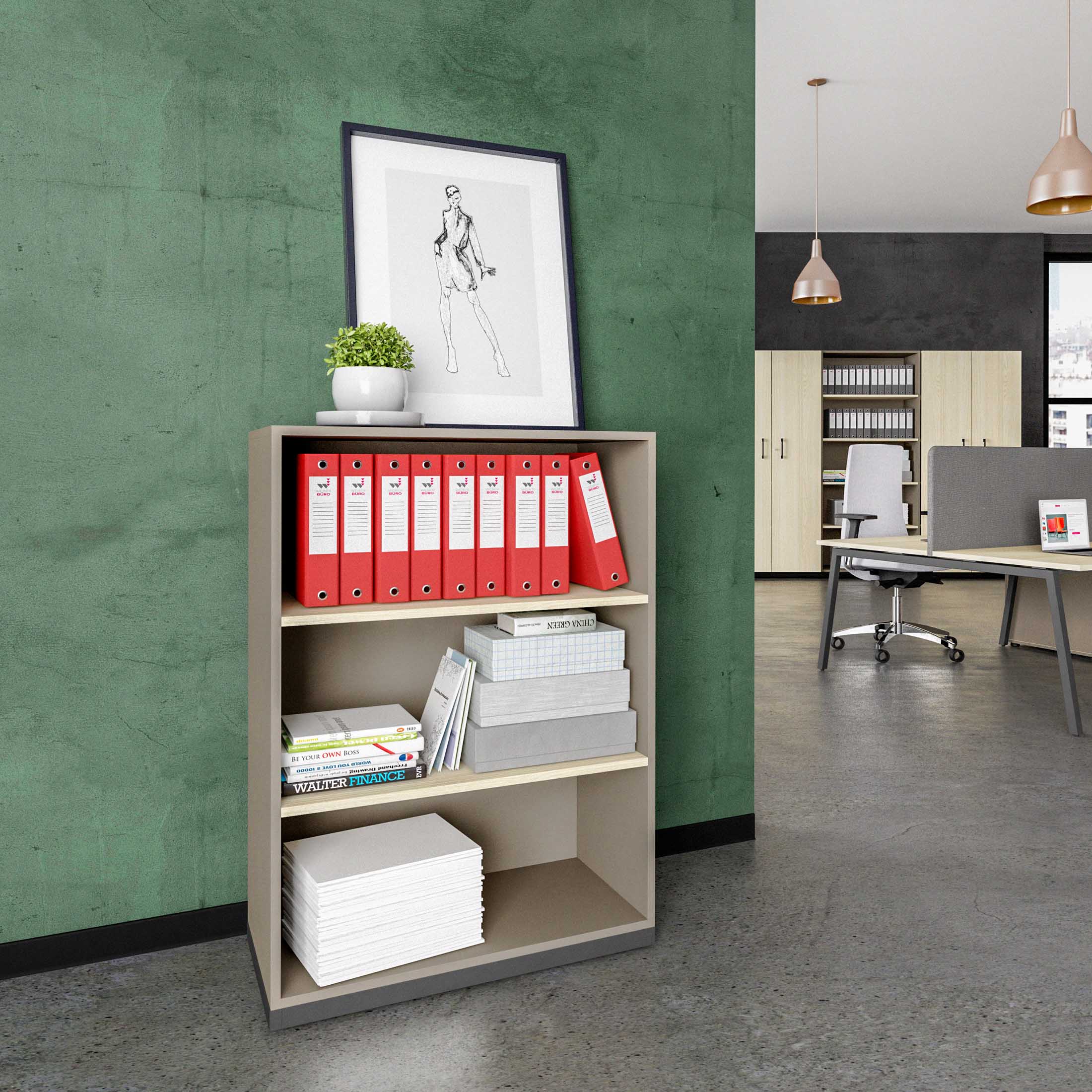 CHOICE bookshelf | 3 OH, 800 x 1115 mm, Cubanite gray / sand ash - 1 Main Image