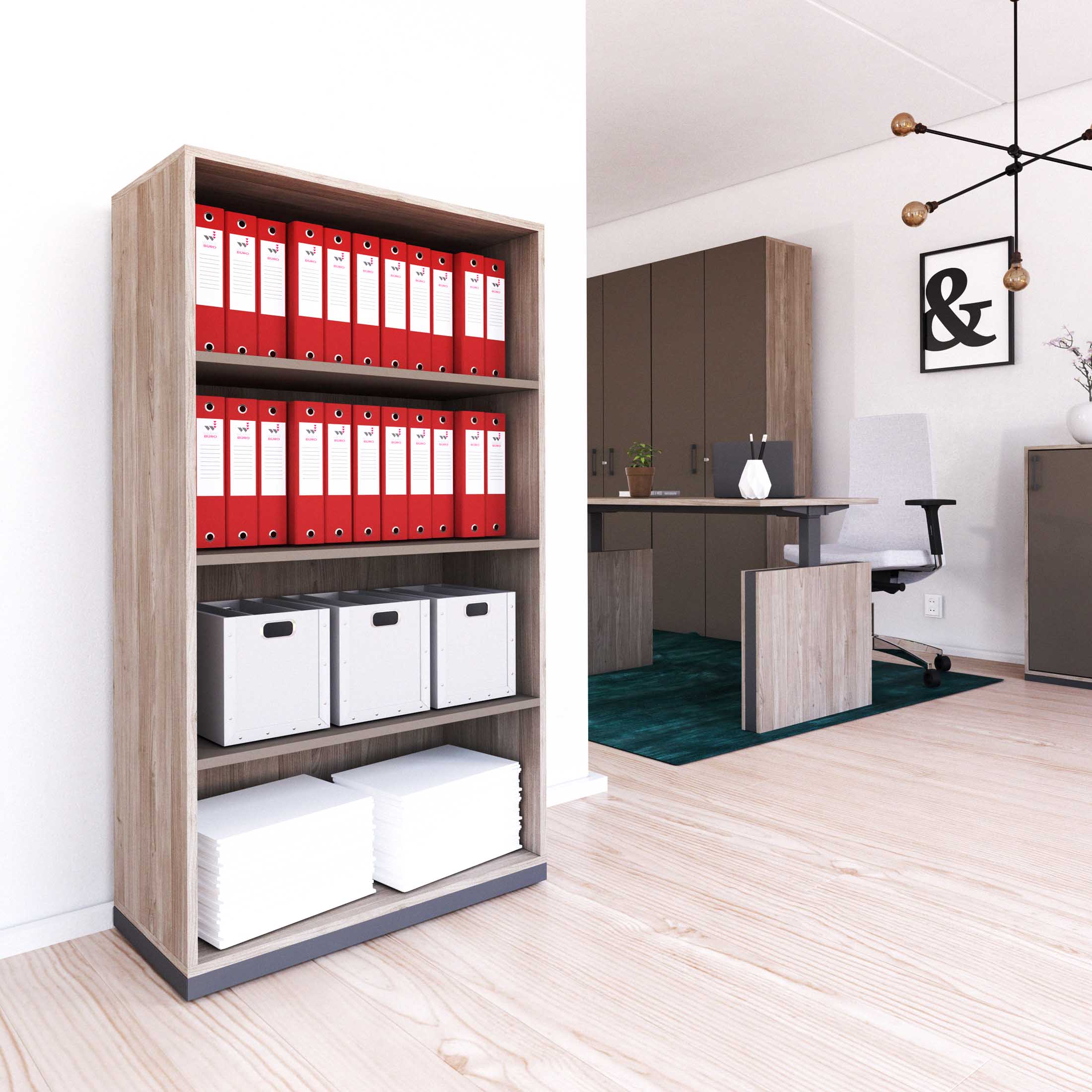 CHOICE bookshelf | 4 OH, 800 x 1465 mm, northern oak gray / cubanite gray - 1 Main Image