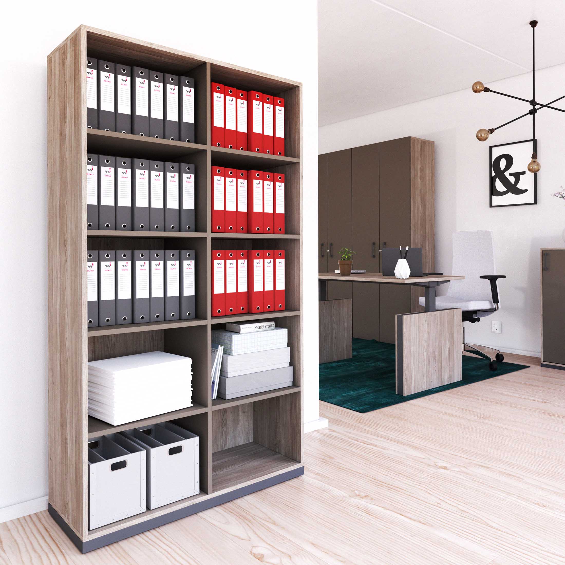 CHOICE bookshelf | 5 OH, 1000 x 1820 mm, northern oak gray / cubanite gray - 1 Main Image