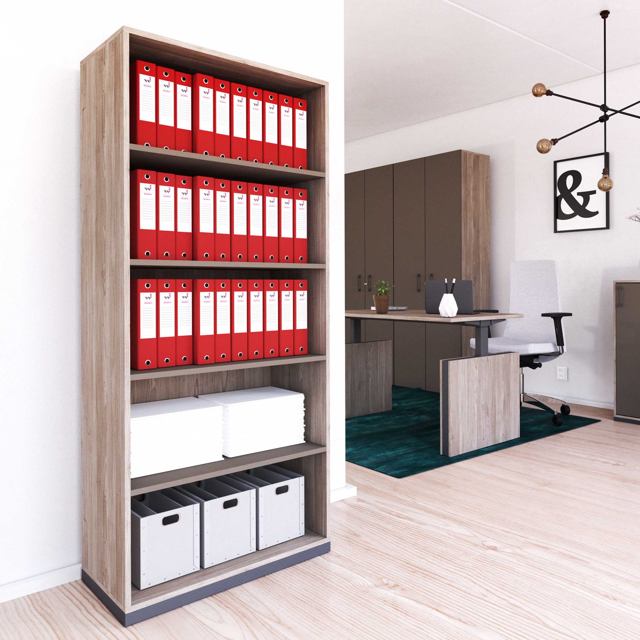 CHOICE bookshelf | 5 OH, 800 x 1820 mm, northern oak gray / cubanite gray - 1 Main Image