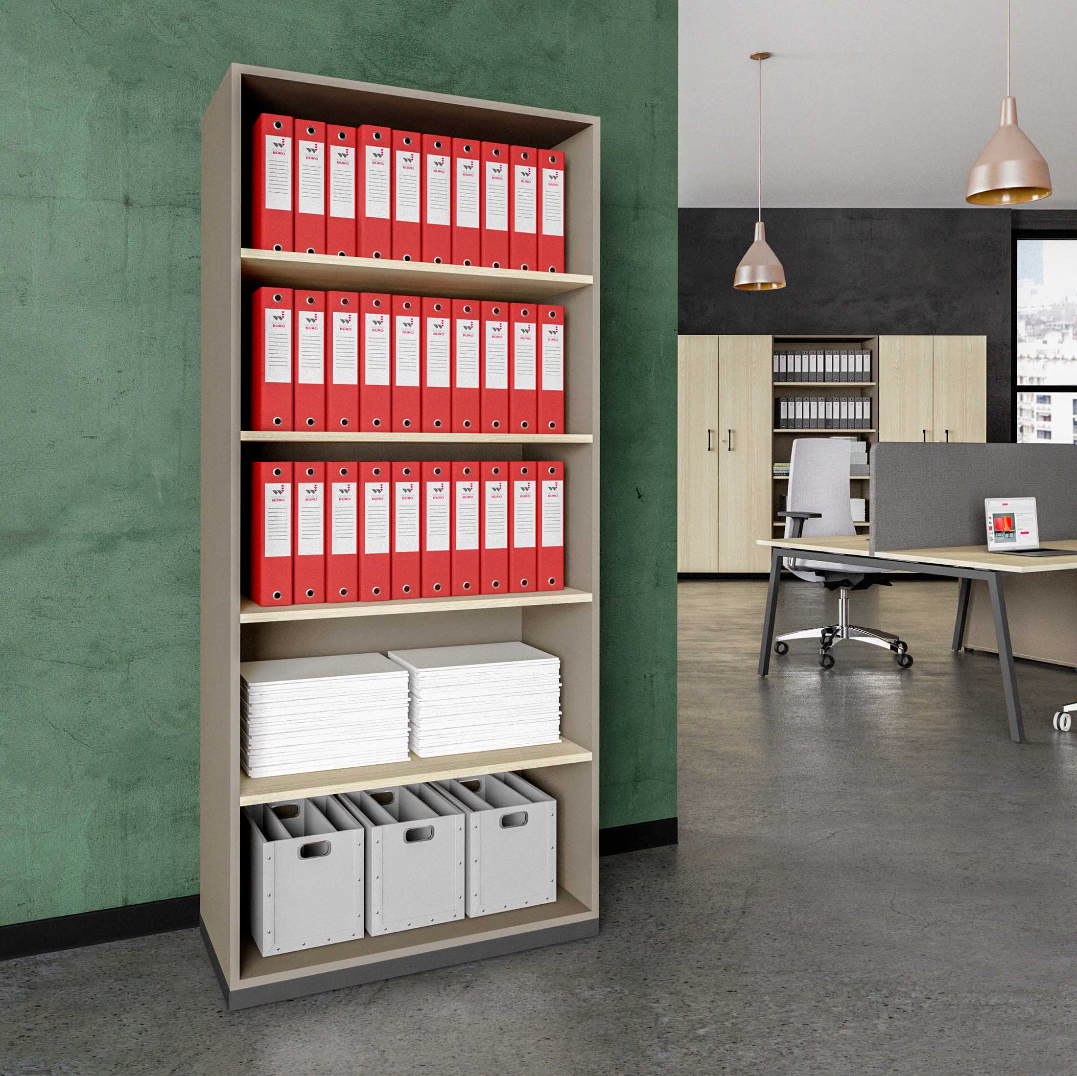 CHOICE bookshelf | 5 OH, 800 x 1820 mm, cubanite gray / sand ash - 1 Main Image