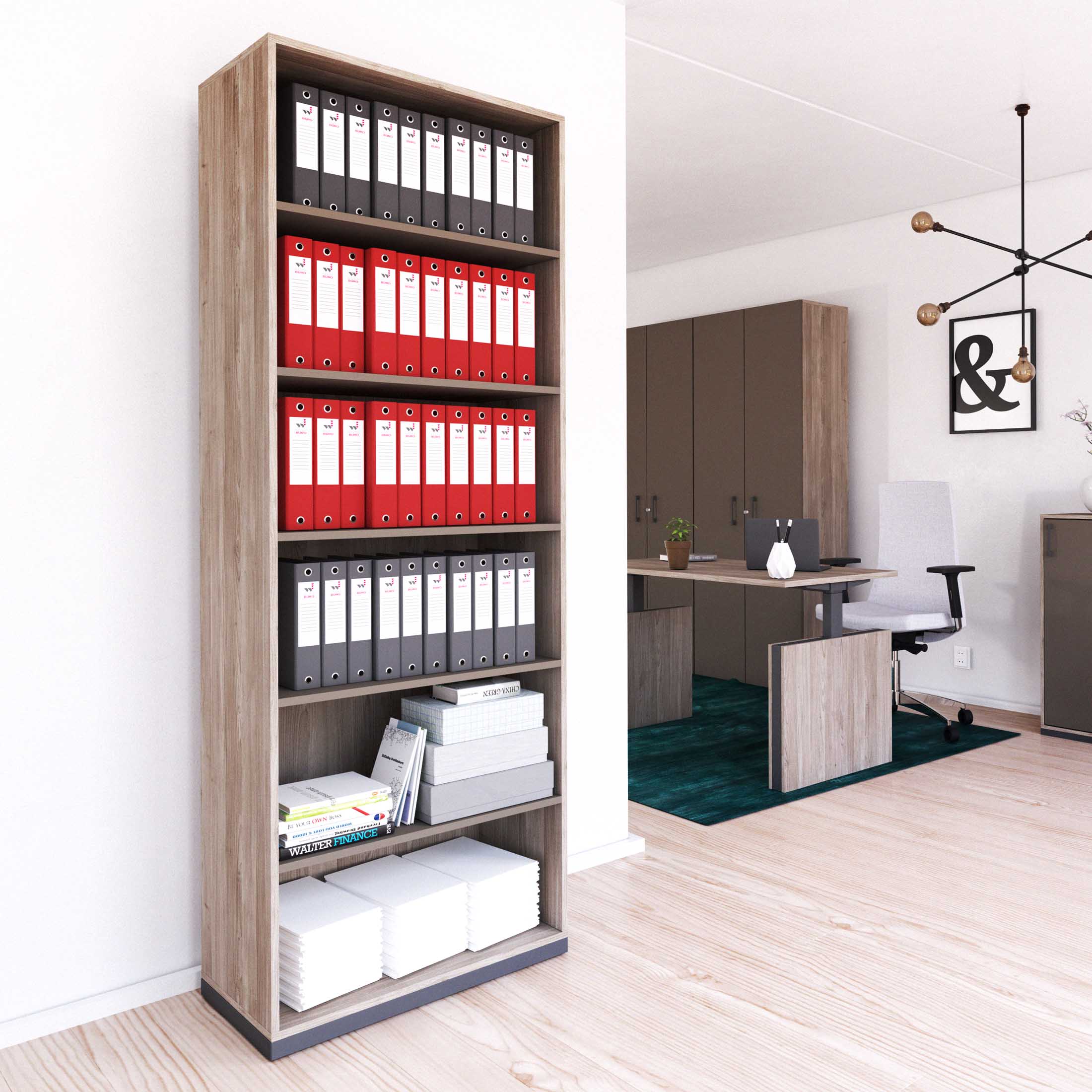 CHOICE bookshelf | 6 OH, 800 x 2170 mm, northern oak gray / cubanite gray - 1 Main Image
