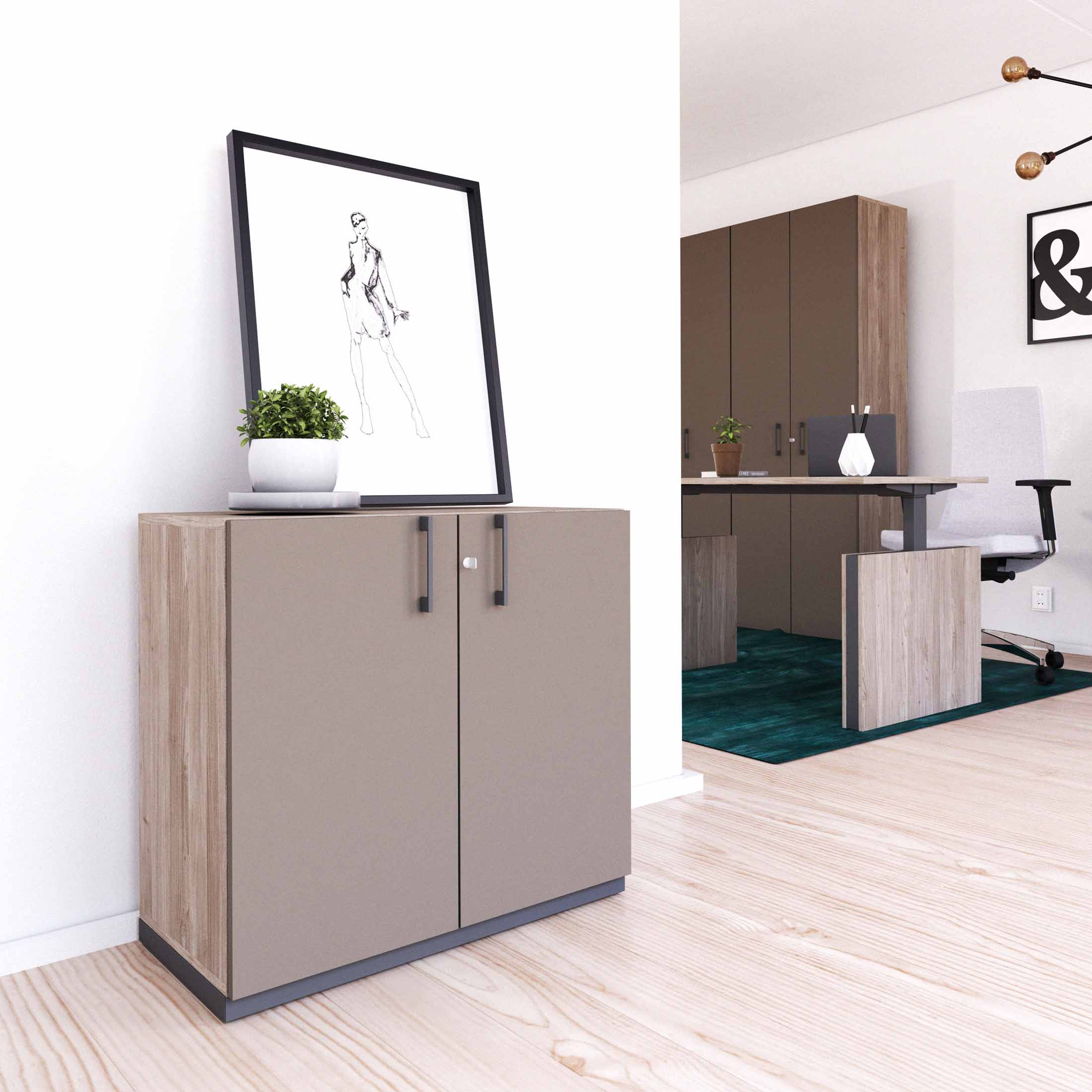 CHOICE hinged door wardrobe | 2 OH, 800 x 760 mm, northern oak gray / cubanite gray - 1 Main Image
