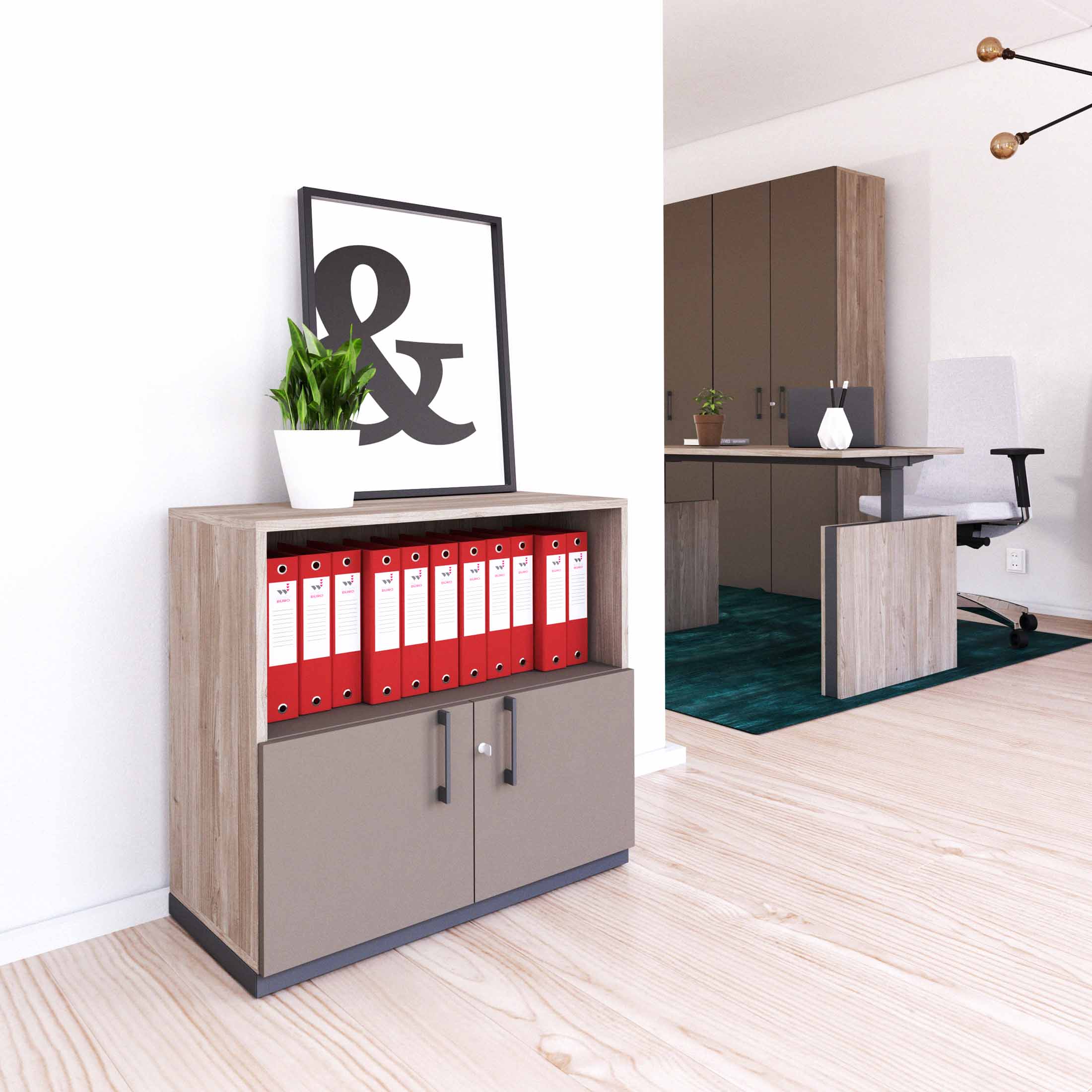 CHOICE Combina il cabinet | 2 OH, 800 x 760 mm, grigio grigio di quercia nord / cubanite - 1 Main Image