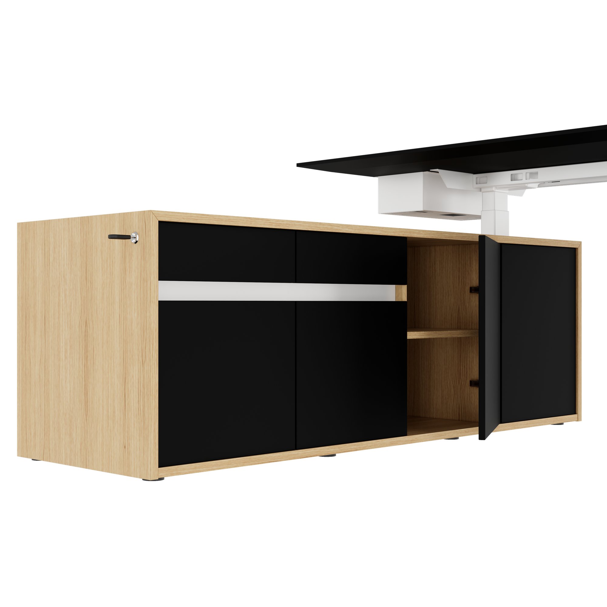 MOTION 2 motor desk with sideboard | Electrically height adjustable, 2000 x 1800 mm, oak veneer - 7 Main Image