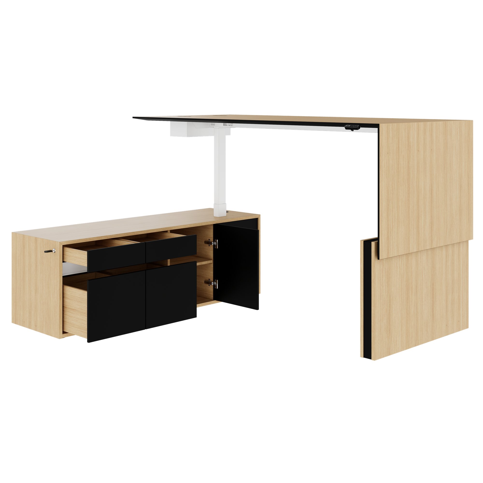 MOTION 2 motor desk with sideboard | Electrically height adjustable, 2000 x 1800 mm, oak veneer - 8 Main Image