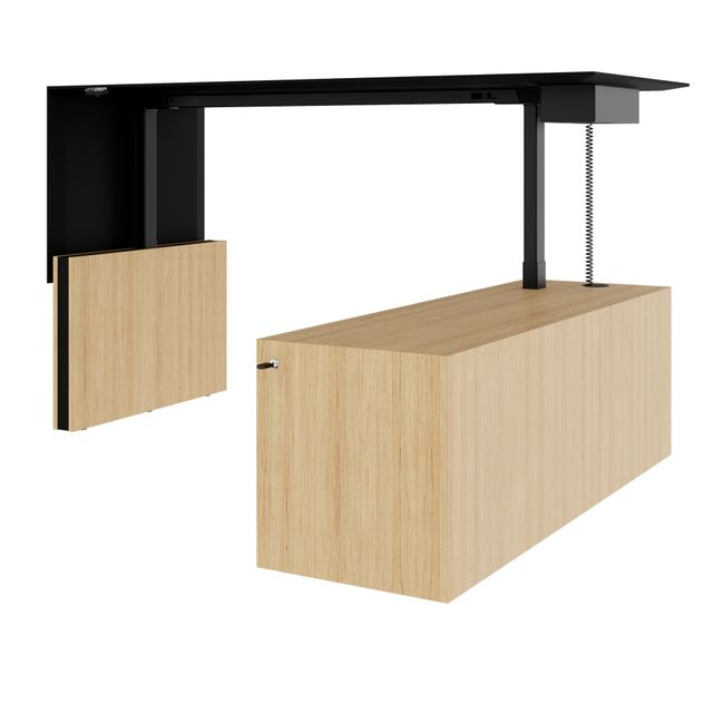 MOTION 2-Motoren-Schreibtisch mit Sideboard | Elektrisch höhenverstellbar, 2000 x 1800 mm, Eiche Furnier