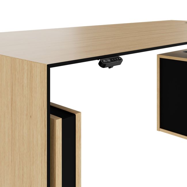 MOTION 2-Motoren-Schreibtisch mit Sideboard | Elektrisch höhenverstellbar, 2000 x 1800 mm, Eiche Furnier