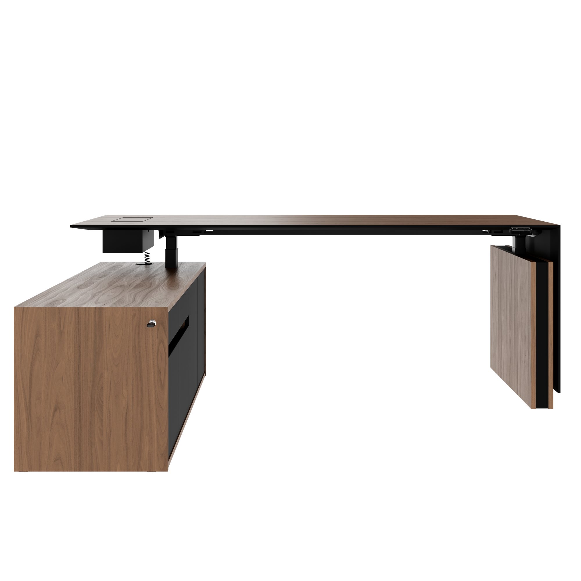 MOTION Desk a 2 motori con sideboard | Regolabile elettricamente in altezza, 2000 x 1800 mm, impiallacciatura in noce - 3 Main Image