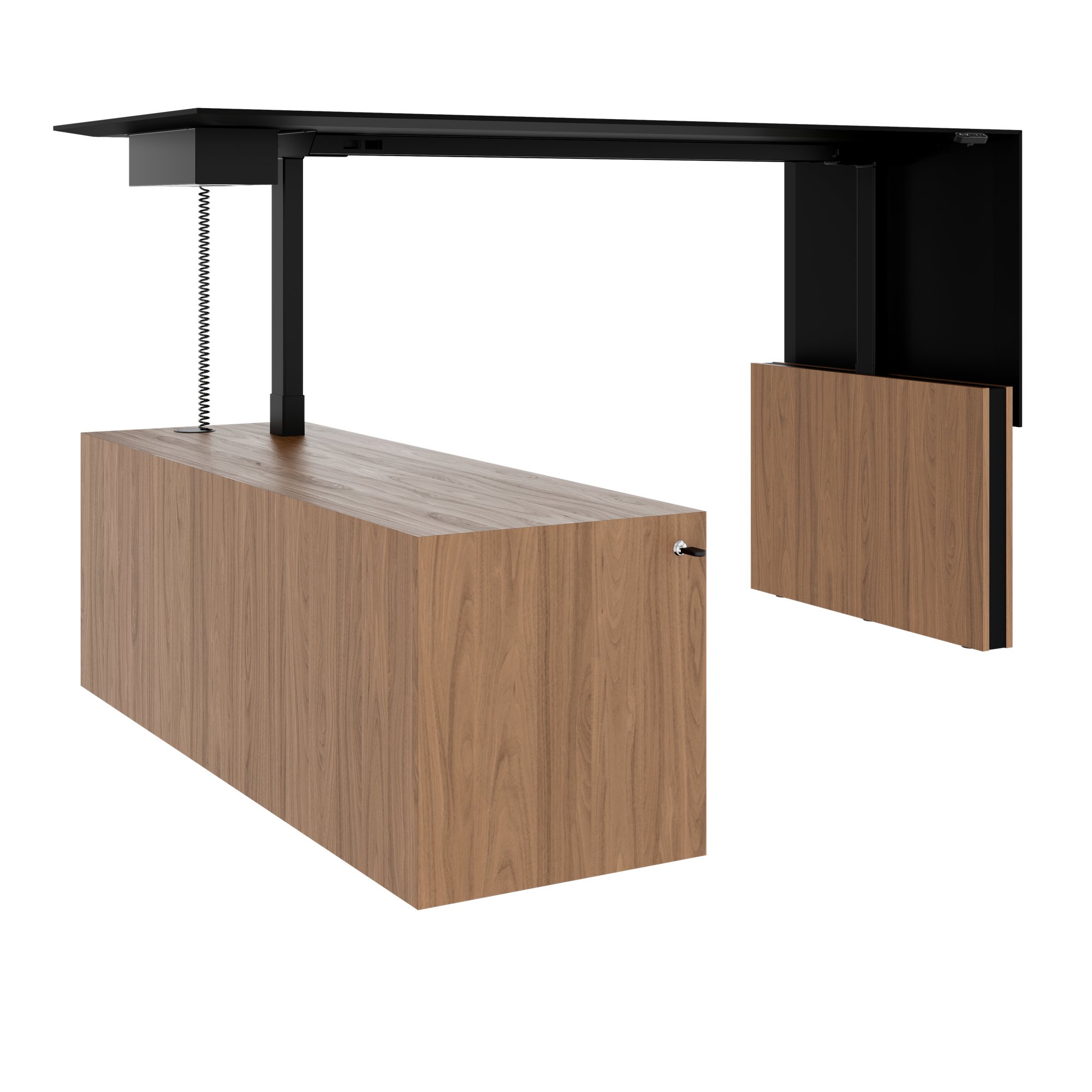 MOTION Desk a 2 motori con sideboard | Regolabile elettricamente in altezza, 2000 x 1800 mm, impiallacciatura in noce - 4 Main Image
