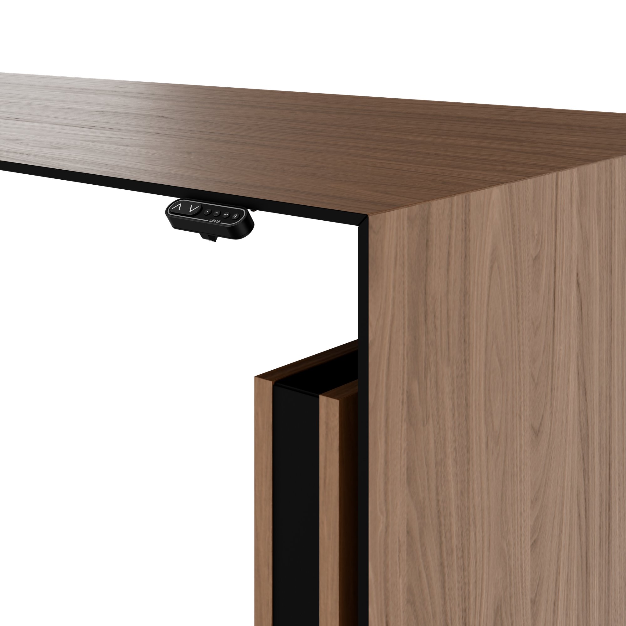 MOTION Desk a 2 motori con sideboard | Regolabile elettricamente in altezza, 2000 x 1800 mm, impiallacciatura in noce - 5 Main Image
