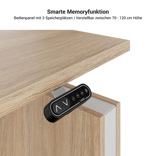 MOTION 2-Motoren-Schreibtisch mit Sideboard | Elektrisch höhenverstellbar, 2000 x 1800 mm, Nussbaum Furnier