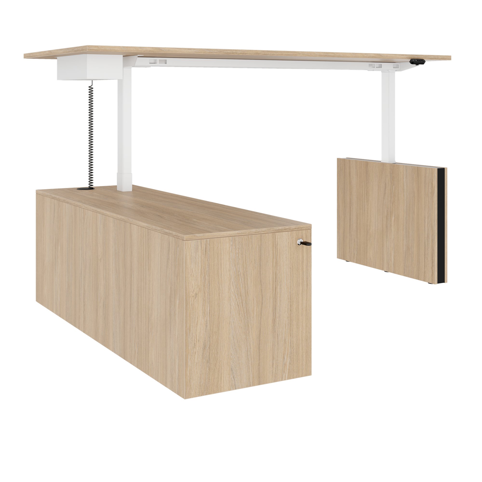 MOTION 2 motor desk with sideboard | Electrically height adjustable, 2000 x 1800 mm, amber oak - 3 Main Image