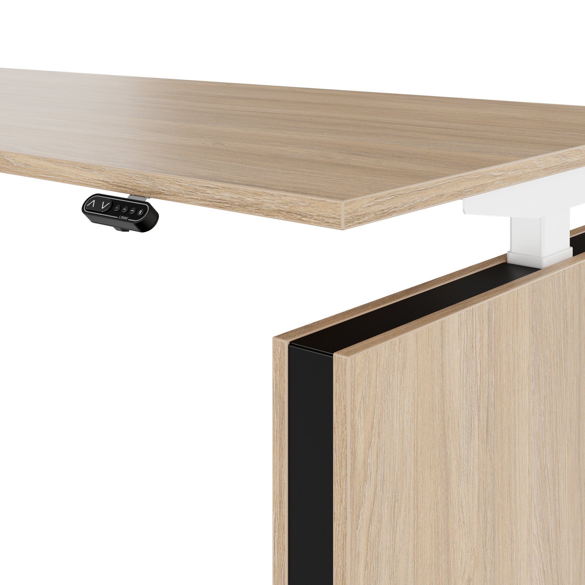 MOTION 2 motor desk with sideboard | Electrically height adjustable, 2000 x 1800 mm, amber oak - 4 Main Image