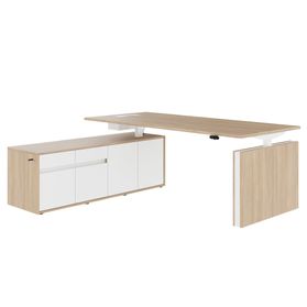 MOTION 2-Motoren-Schreibtisch mit Sideboard | Elektrisch höhenverstellbar, 2000 x 1800 mm, Bernsteineiche