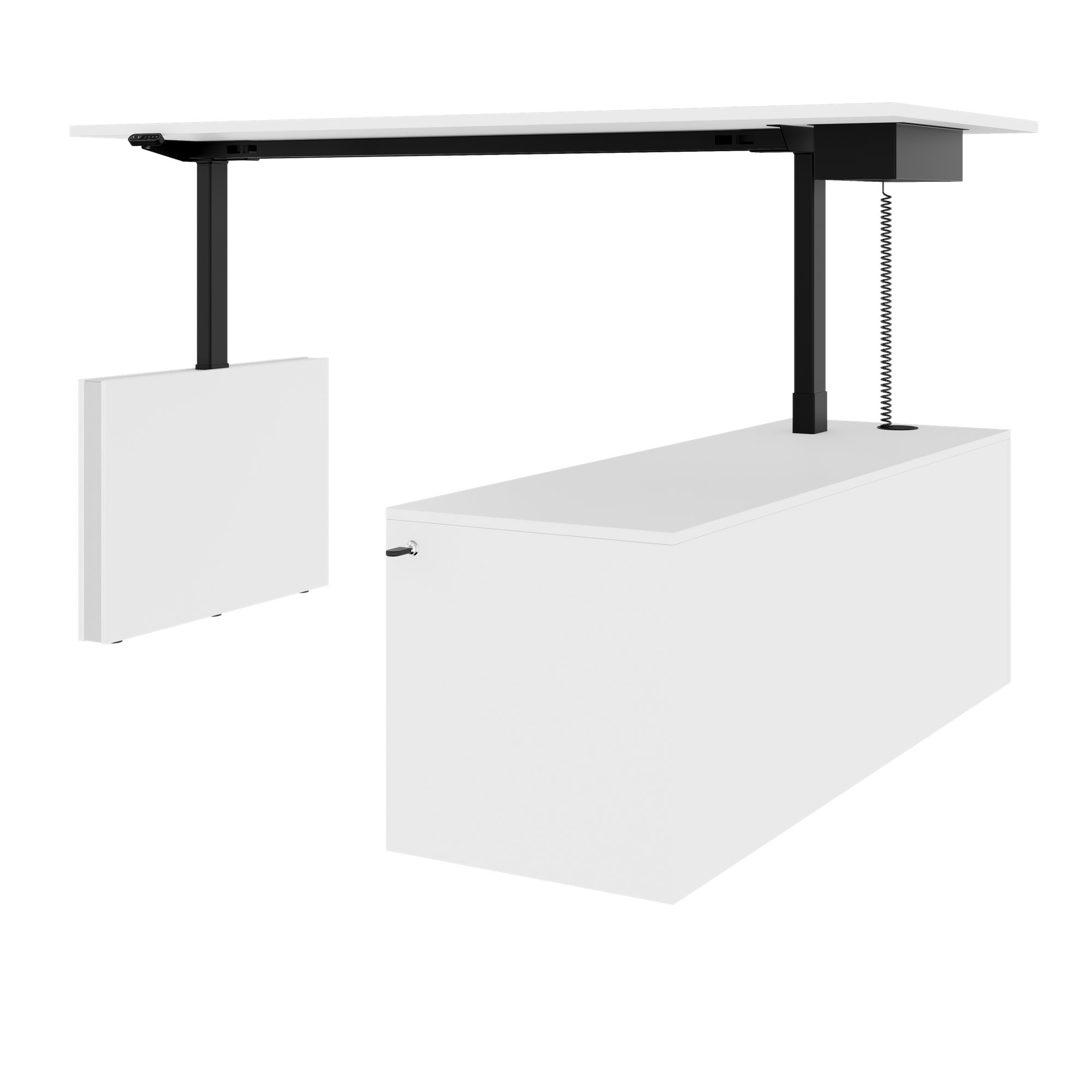 MOTION 2-Motoren-Schreibtisch mit Sideboard | Elektrisch höhenverstellbar, 2000 x 1800 mm, Weiß - 3 Main Image