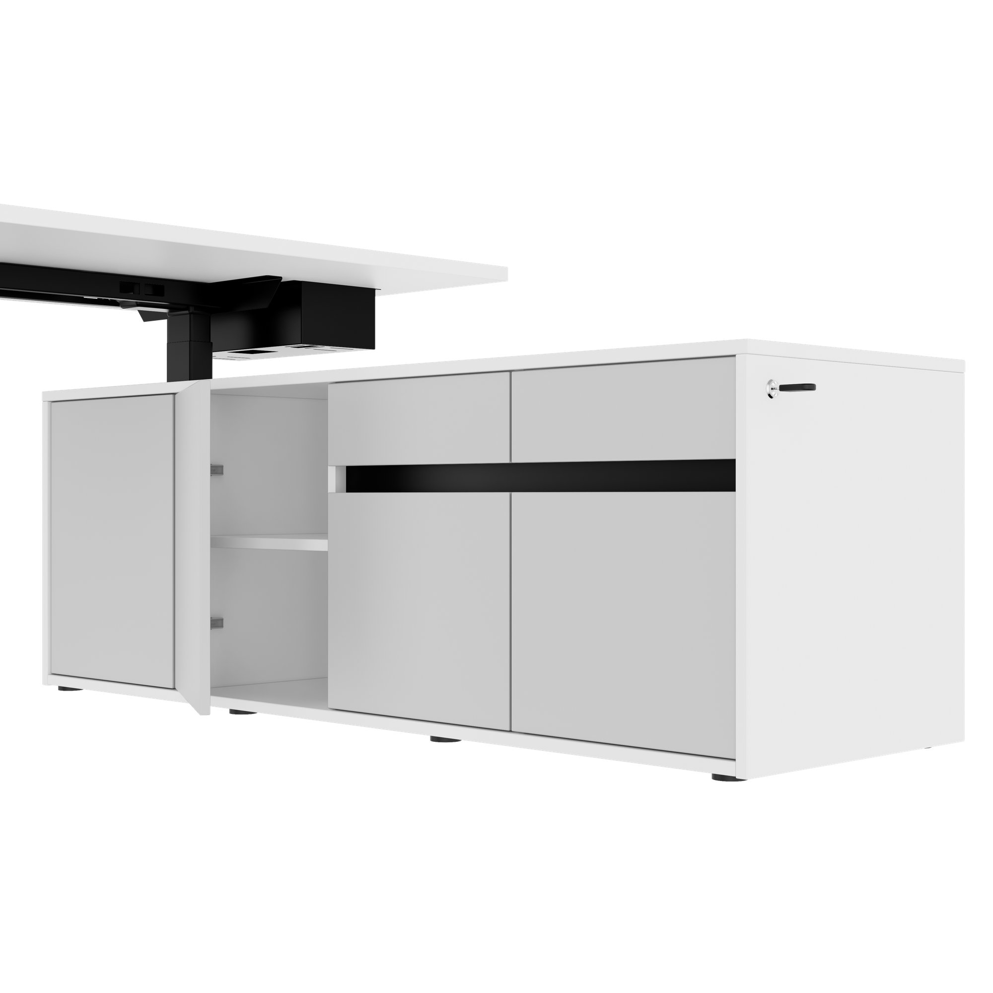 MOTION 2-Motoren-Schreibtisch mit Sideboard | Elektrisch höhenverstellbar, 2000 x 1800 mm, Weiß - 6 Main Image