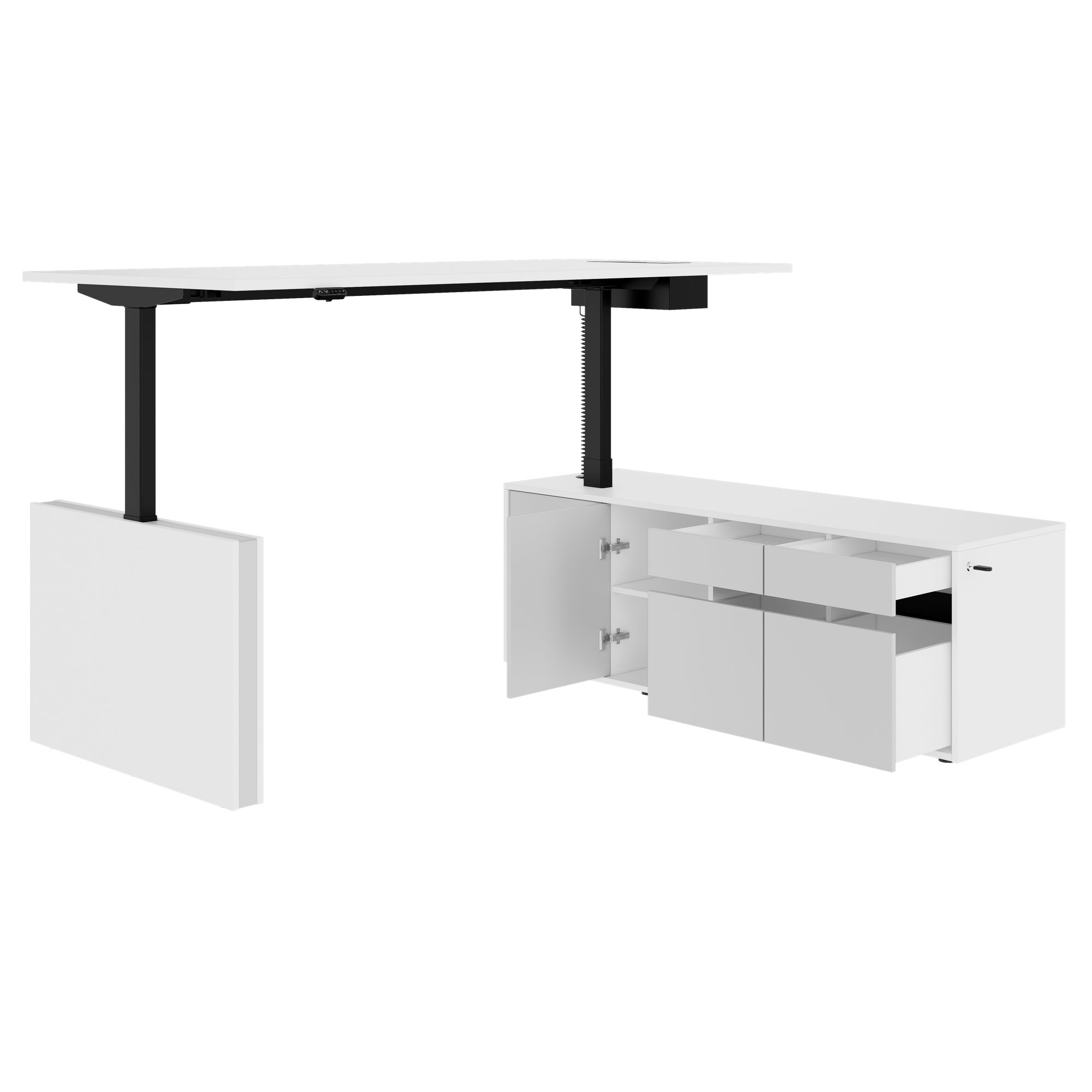MOTION 2-Motoren-Schreibtisch mit Sideboard | Elektrisch höhenverstellbar, 2000 x 1800 mm, Weiß - 7 Main Image