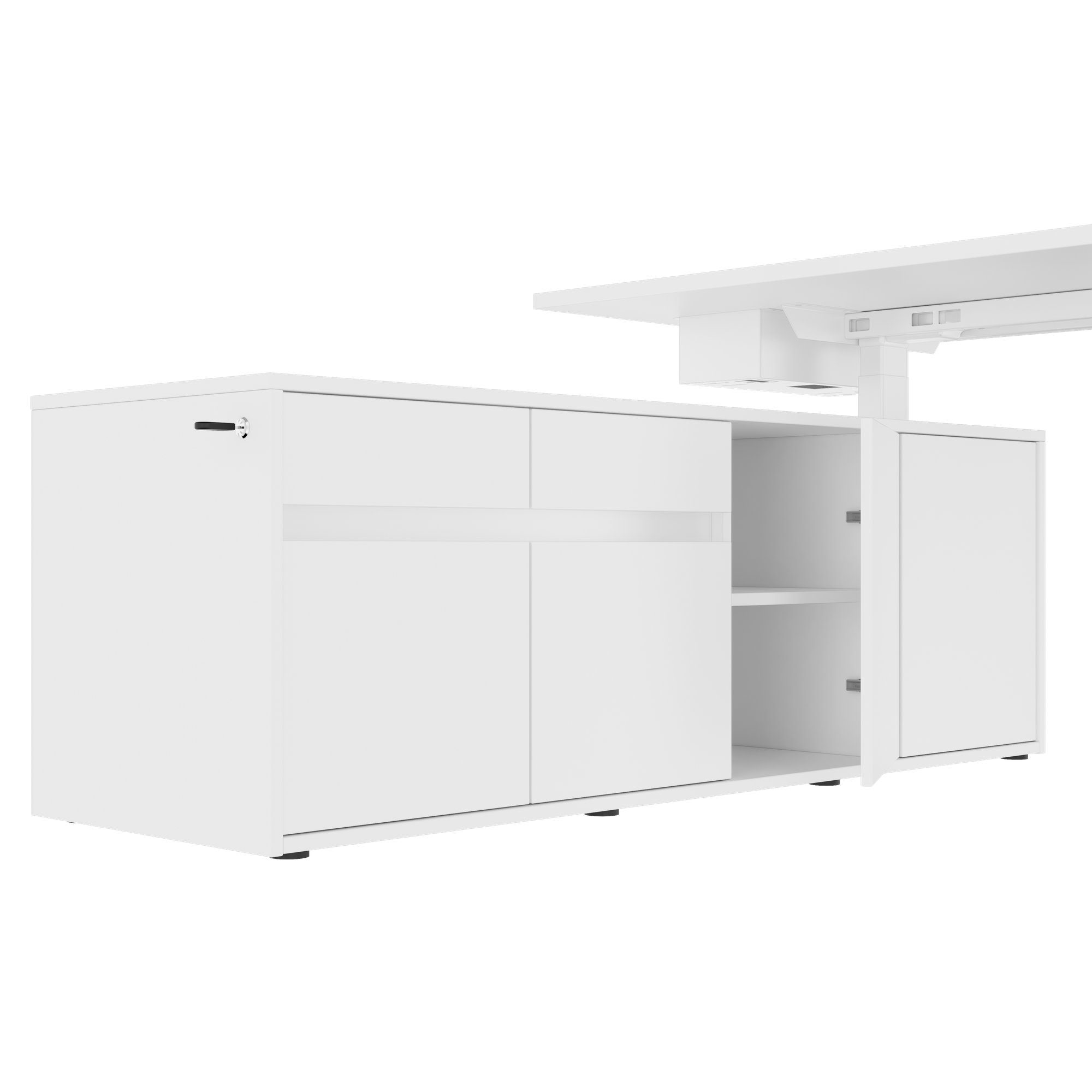 MOTION 2 motor desk with sideboard | Electrically height adjustable, 2000 x 1800 mm, white - 6 Main Image