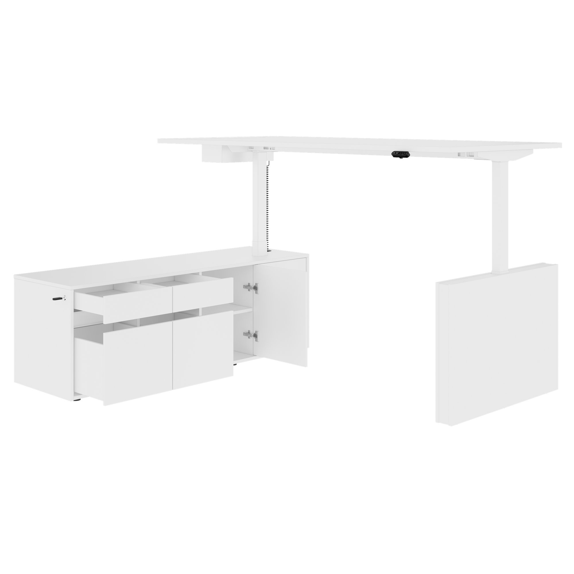 MOTION 2 motor desk with sideboard | Electrically height adjustable, 2000 x 1800 mm, white - 7 Main Image