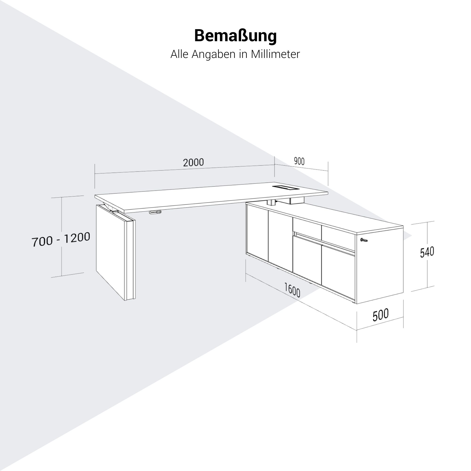 MOTION Bureau à 2 moteurs avec buffet | Réglable à hauteur électrique, 2000 x 1800 mm, gris perlé - 13 Main Image
