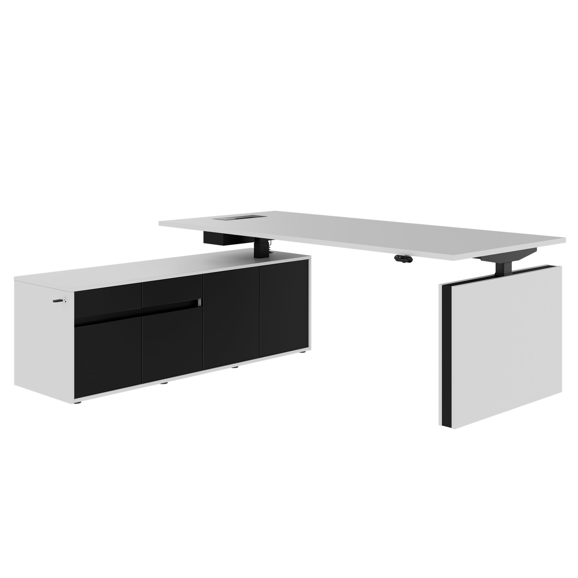 MOTION Bureau à 2 moteurs avec buffet | Réglable à hauteur électrique, 2000 x 1800 mm, gris perlé - 1 Main Image