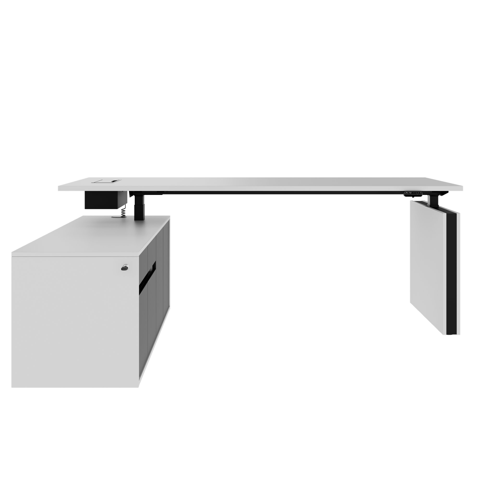 MOTION Bureau à 2 moteurs avec buffet | Réglable à hauteur électrique, 2000 x 1800 mm, gris perlé - 2 Main Image