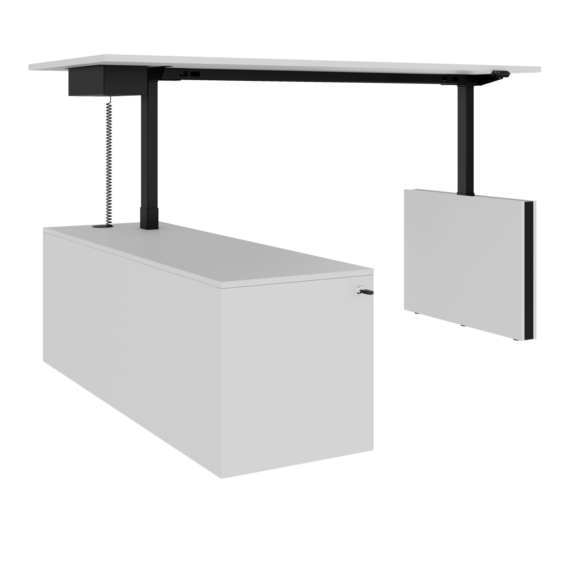 MOTION Bureau à 2 moteurs avec buffet | Réglable à hauteur électrique, 2000 x 1800 mm, gris perlé - 3 Main Image